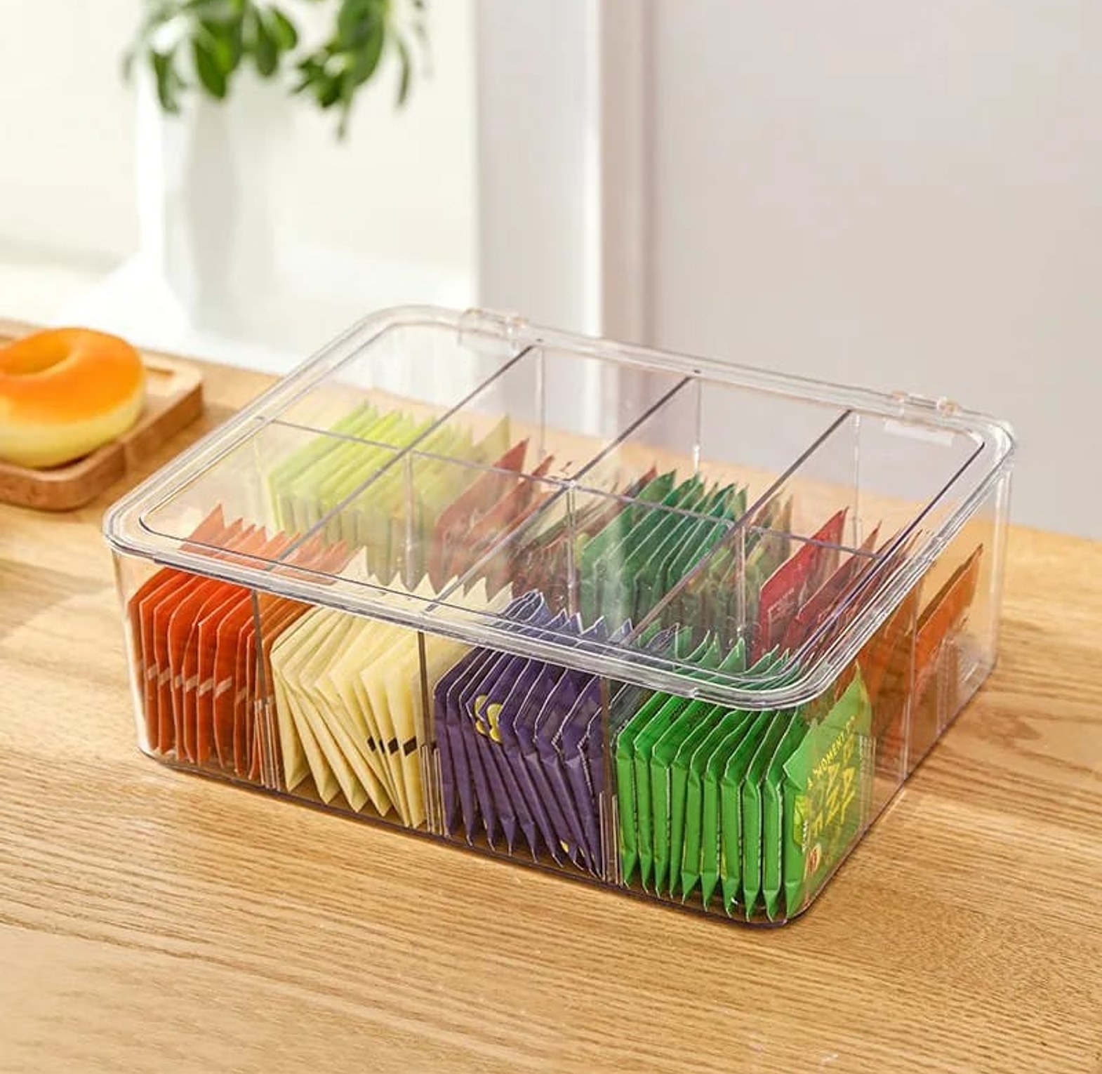 Acrylic Tea Bag Organizer with Cover & Compartments image