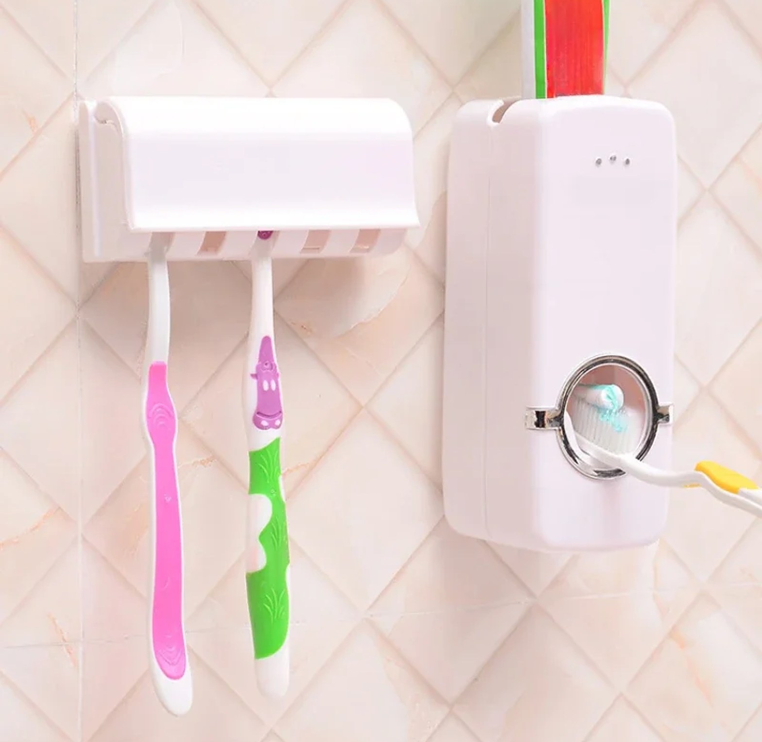 Automatic Toothpaste Dispenser With Toothbrush Holder Set image