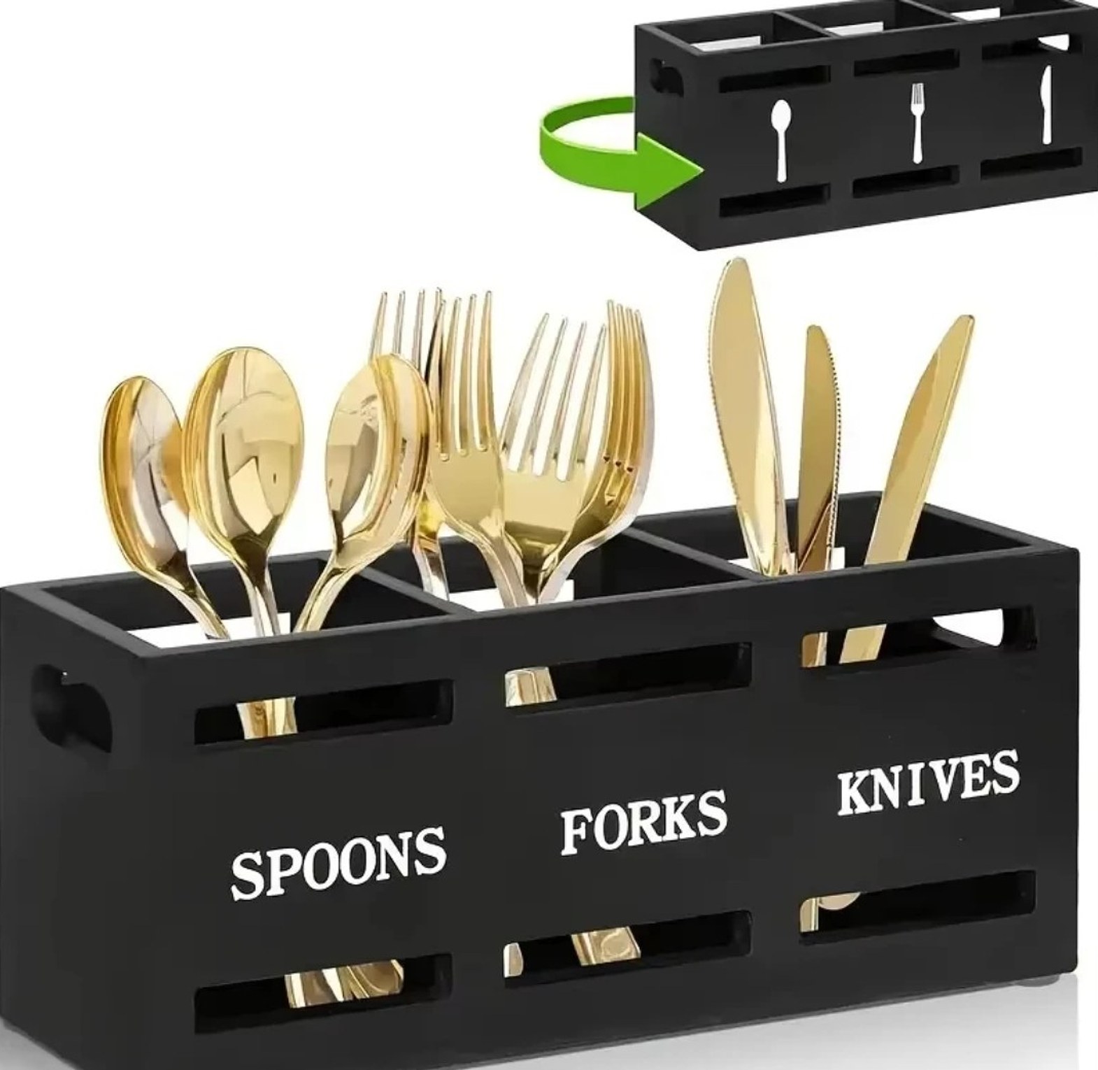 Wooden partitioned cutlery/utensils holder image