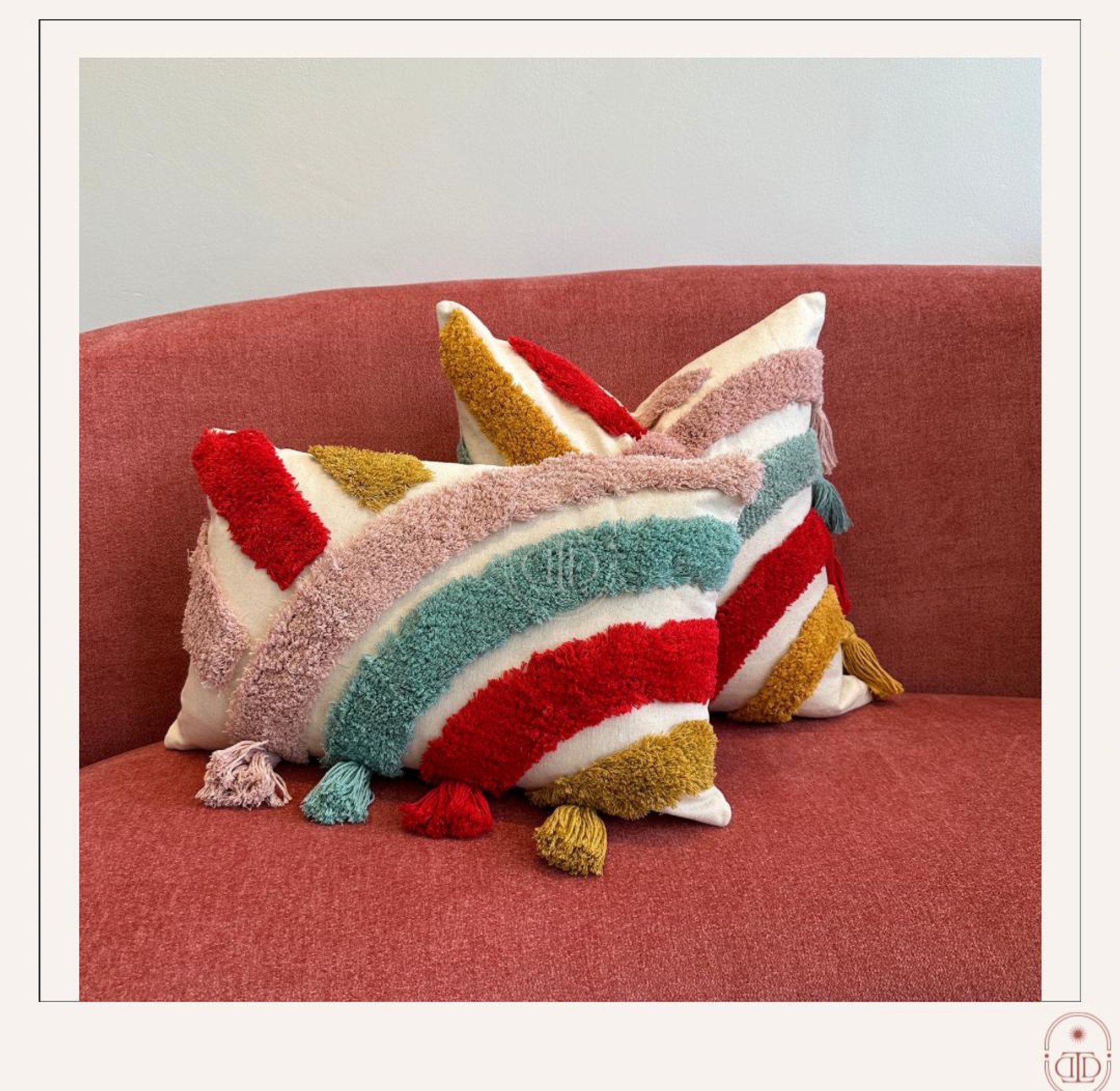 Luxe boho tufted rainbow cushion cover image