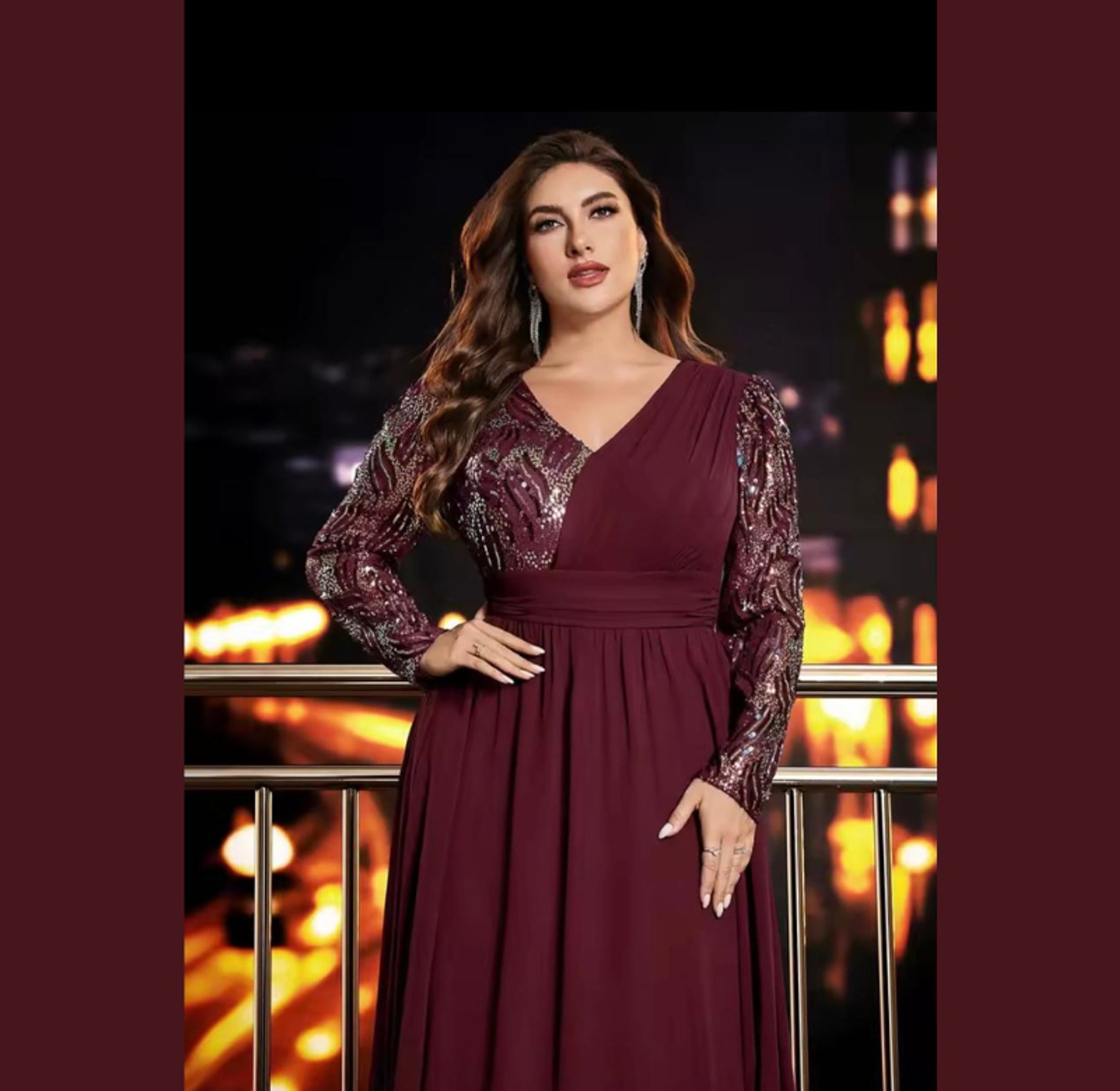 Serpentine Sequin Sleeve A-Line Gown image