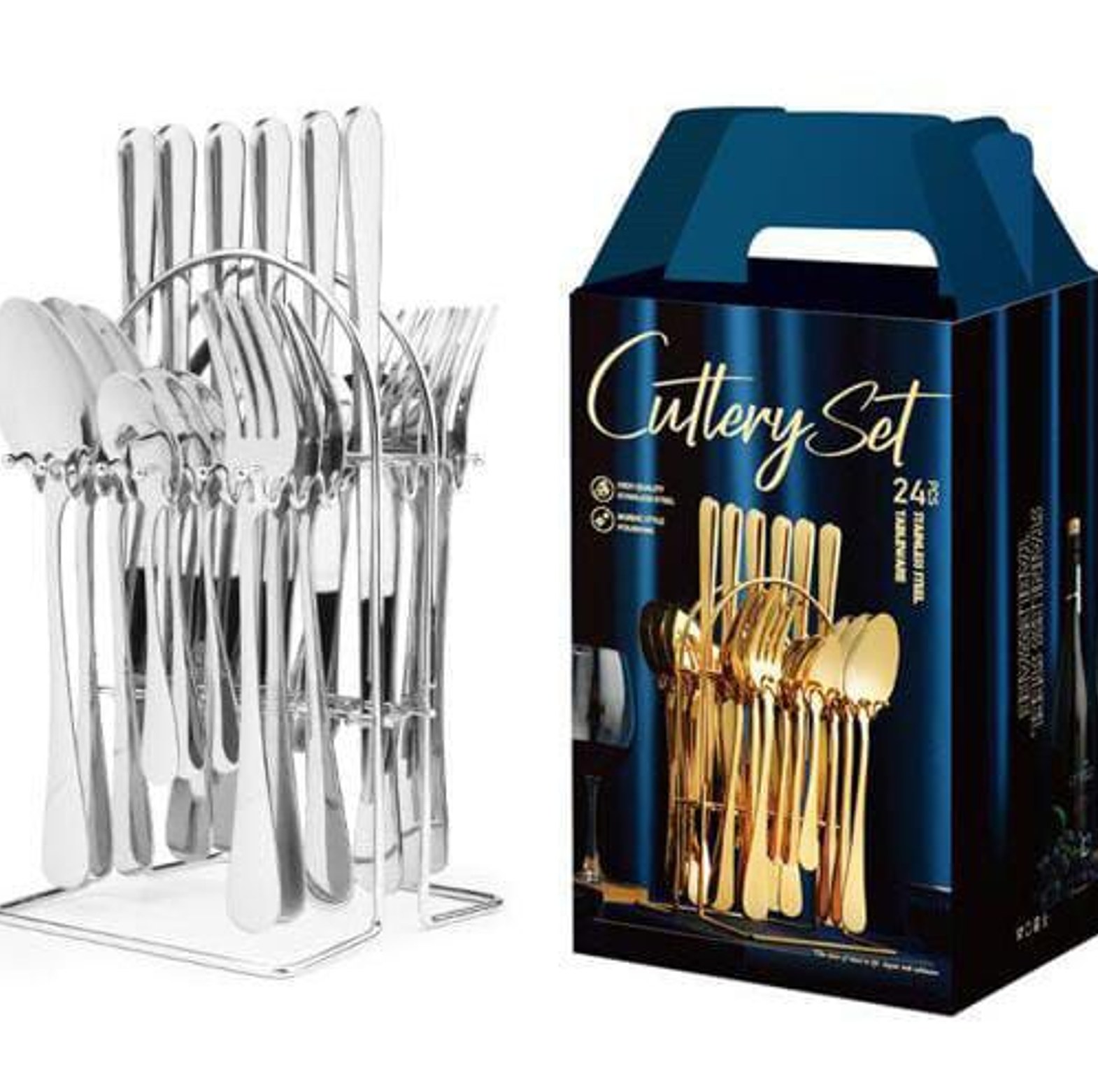 24-Piece Silver Cutlery Set – Premium Stainless Steel Dining Flatware Set image