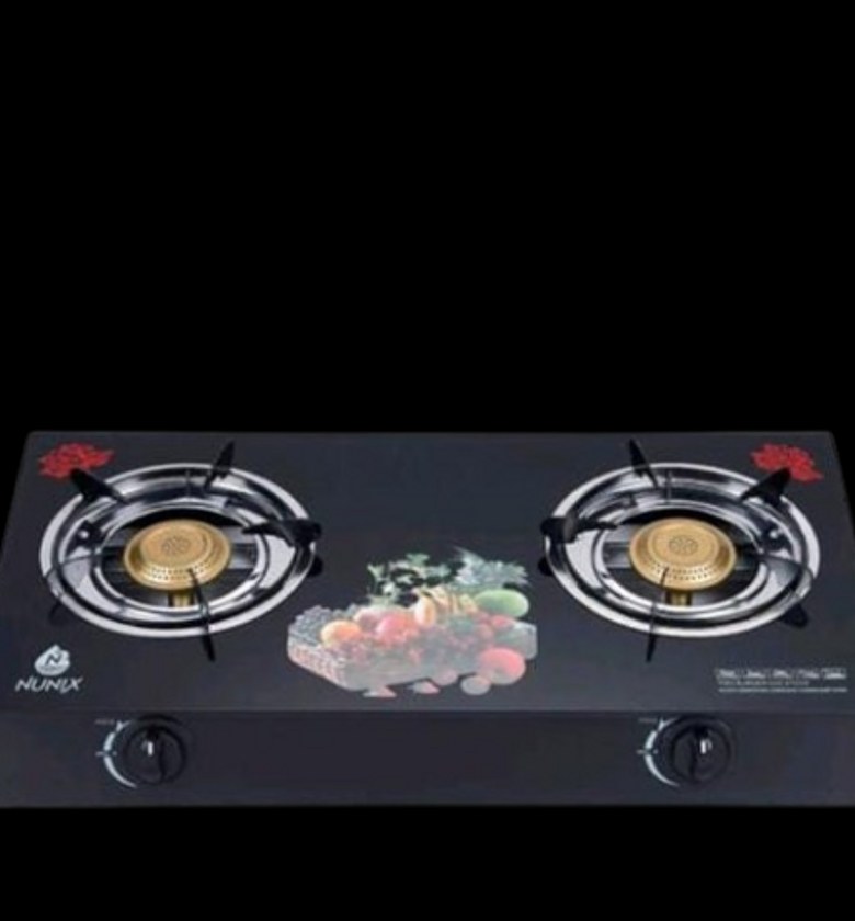 TWO BURNER COOKTOP. Nunix GC-004 Double Burner Glass Top Gas Cooker - Portable Table Top Gas Stove For Kitchen Use image