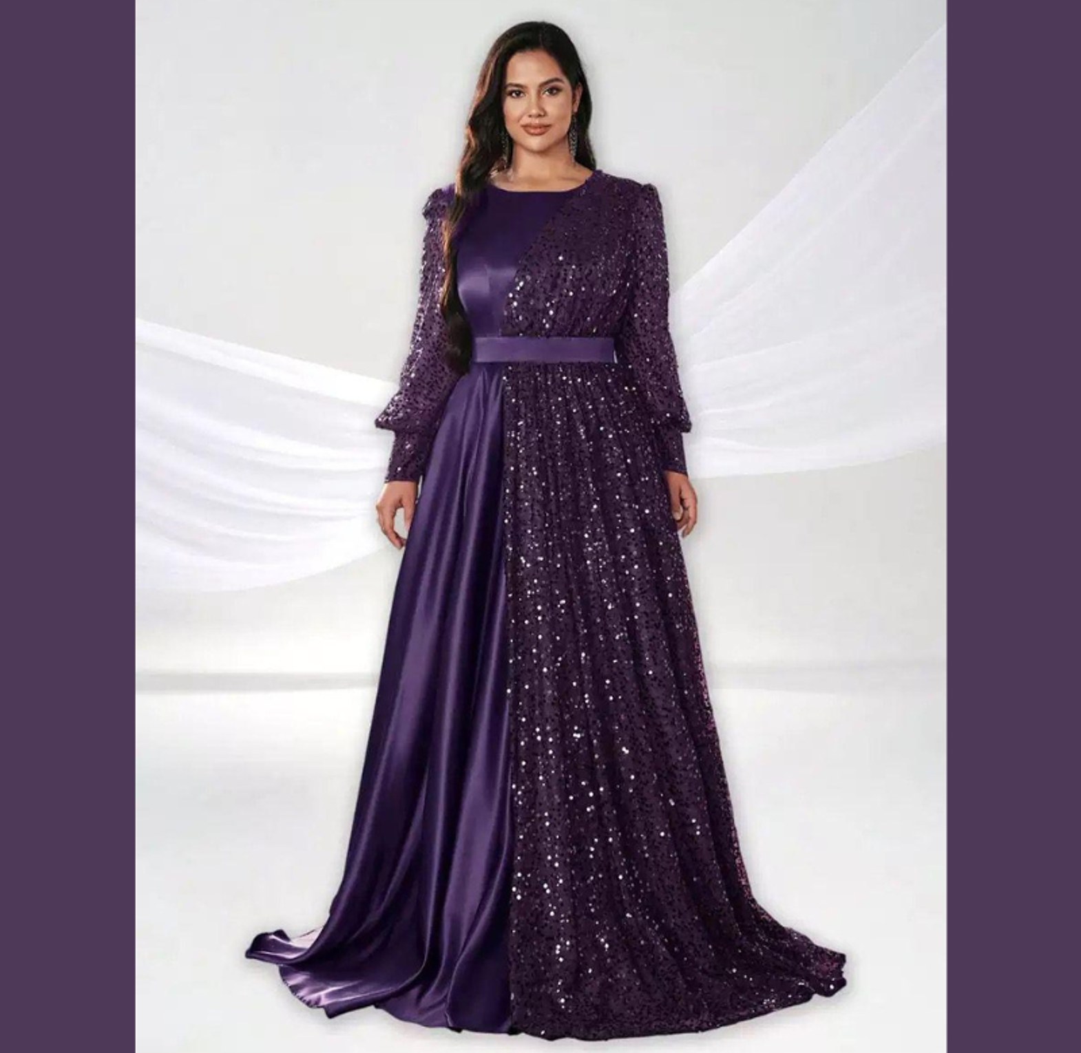 Baroque Sequin Sleeve Satin Ball Gown image