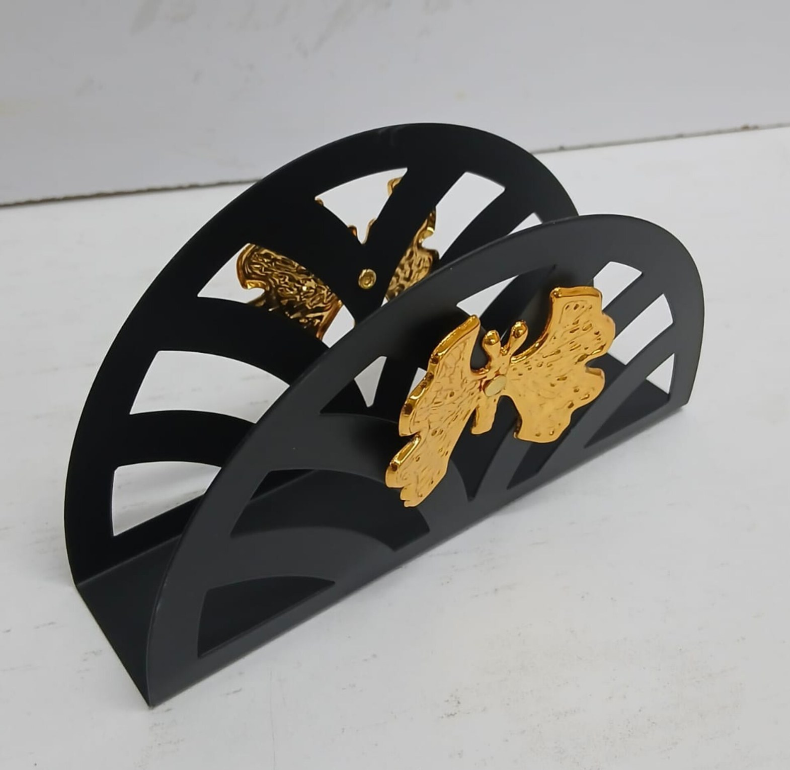 Black & Gold Napkin Holder, Modern Metal Table Organizer for Dining Rooms image