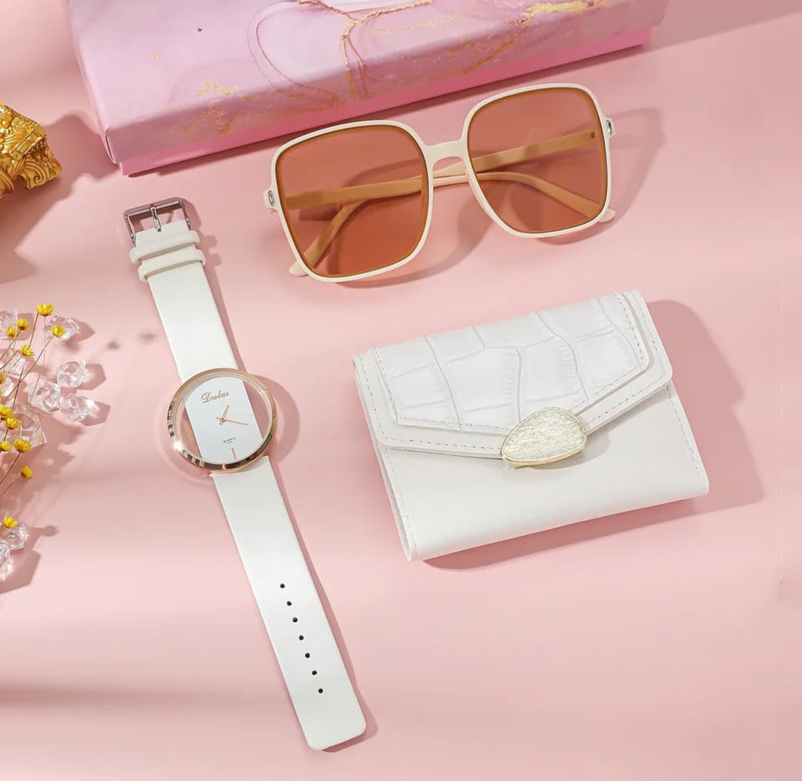3-Piece Luxury Women's Accessories Gift Set with Quartz Watch, Sunglasses, and Wallet image