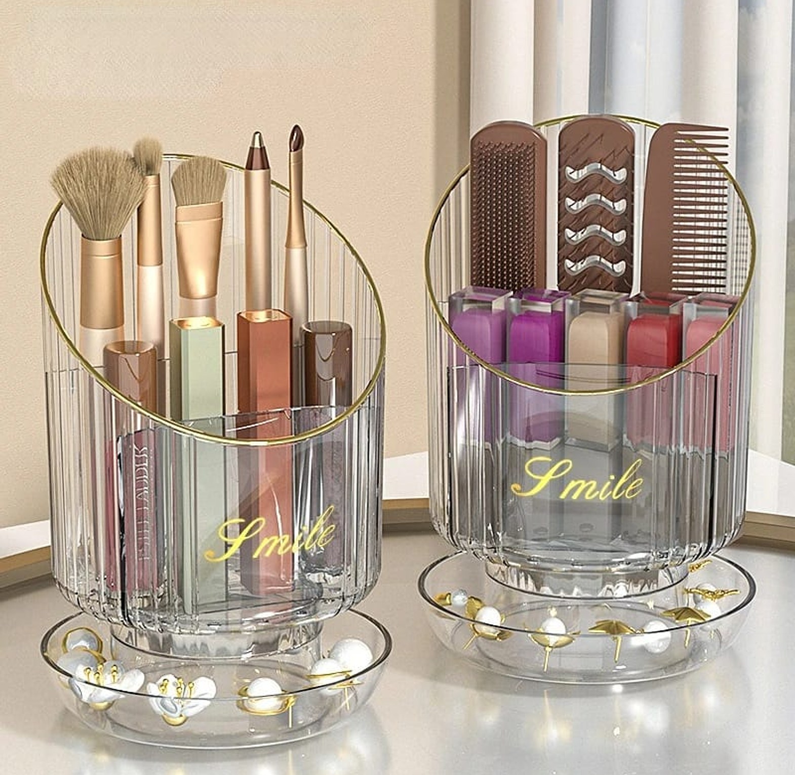 Rotating Desktop Makeup Brush Storage Bucket and Large-Capacity Cosmetic Organizer image