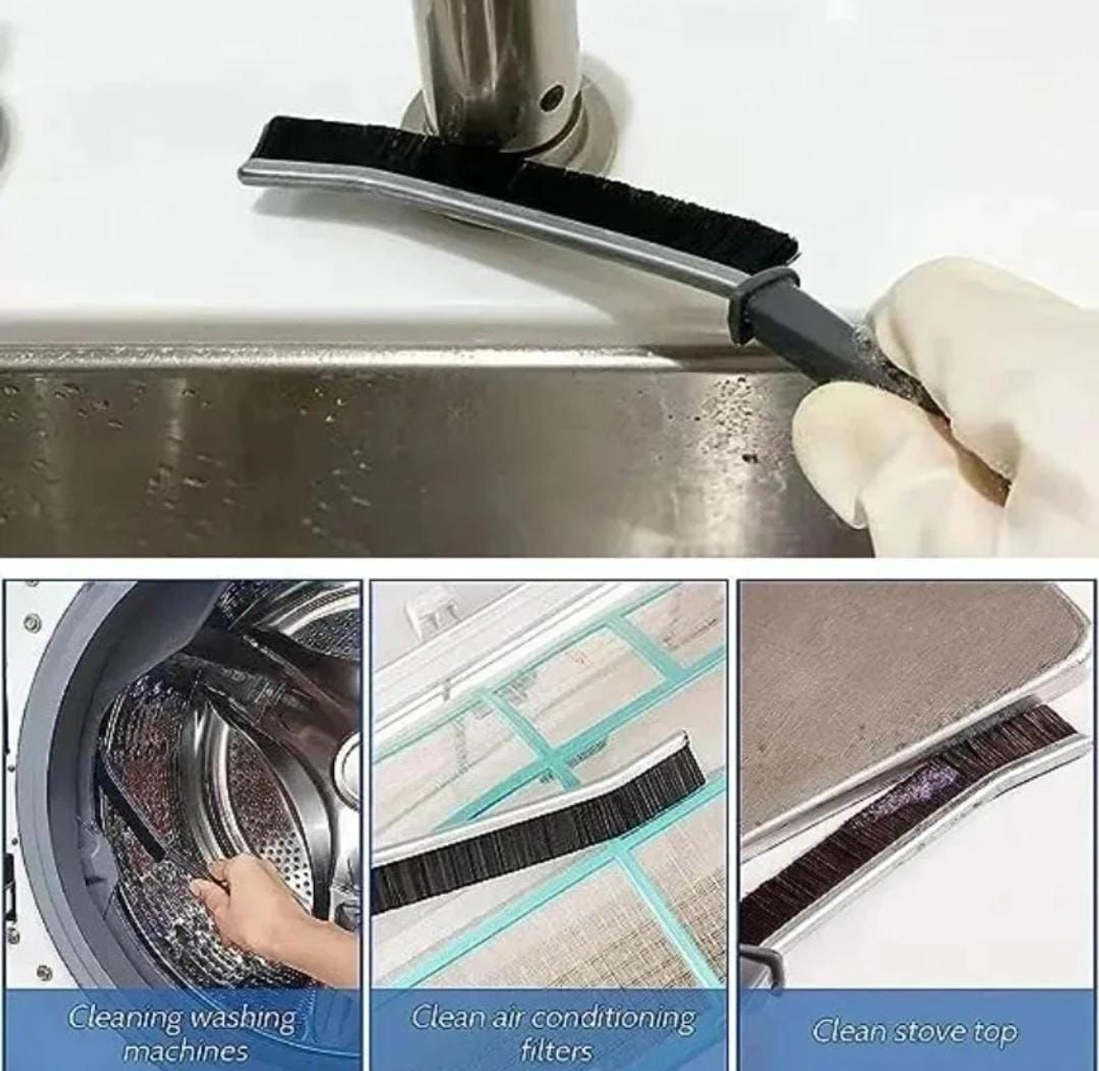 2pcs hard bristle crevice cleaning brush   Black image