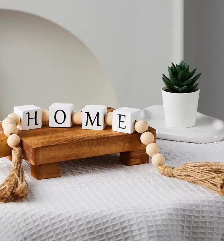 Decorative Wooden Bead Garland with Tassel image