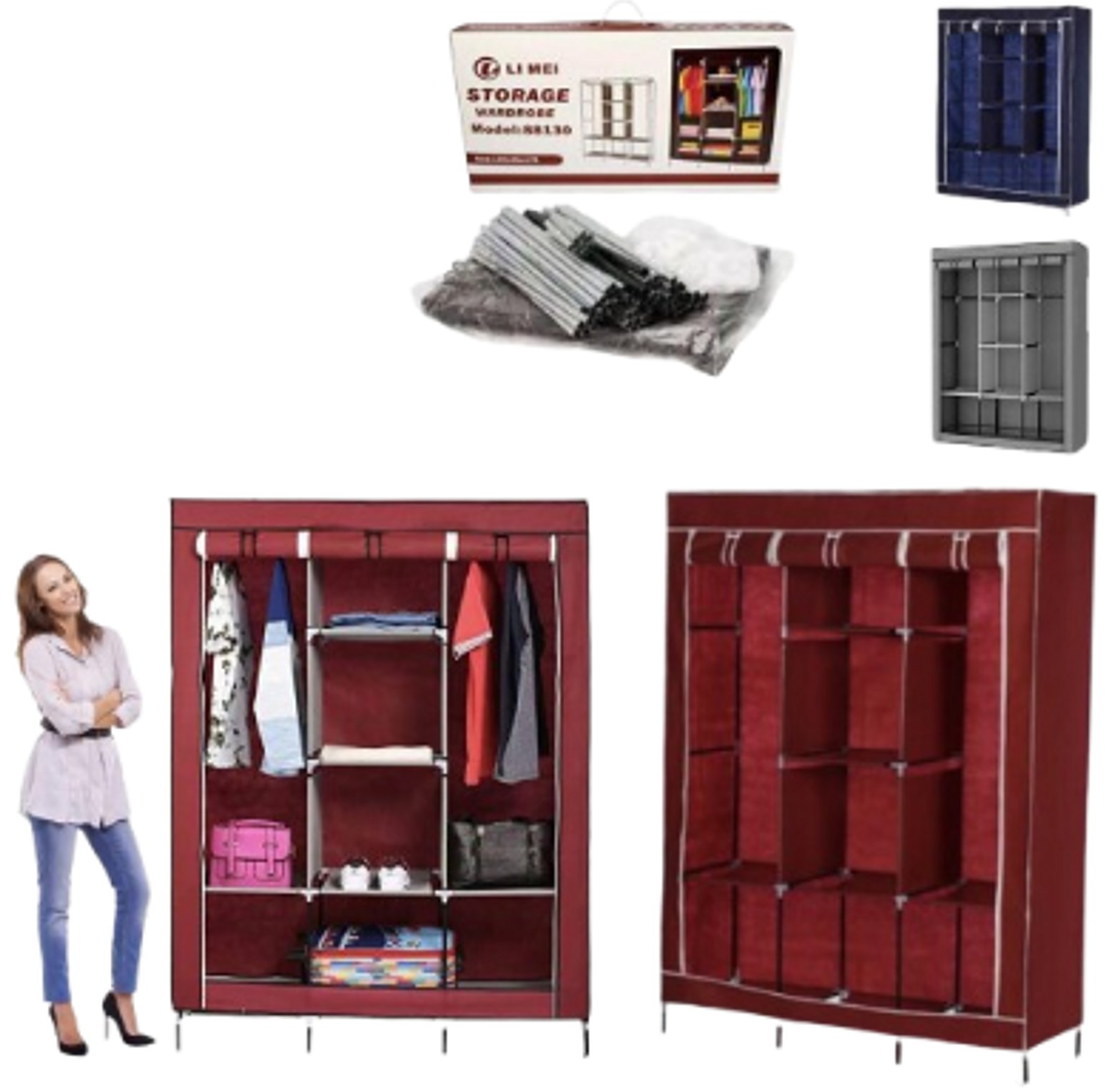 Wardrobe. TC 3 Column Metallic Portable Wardrobe image