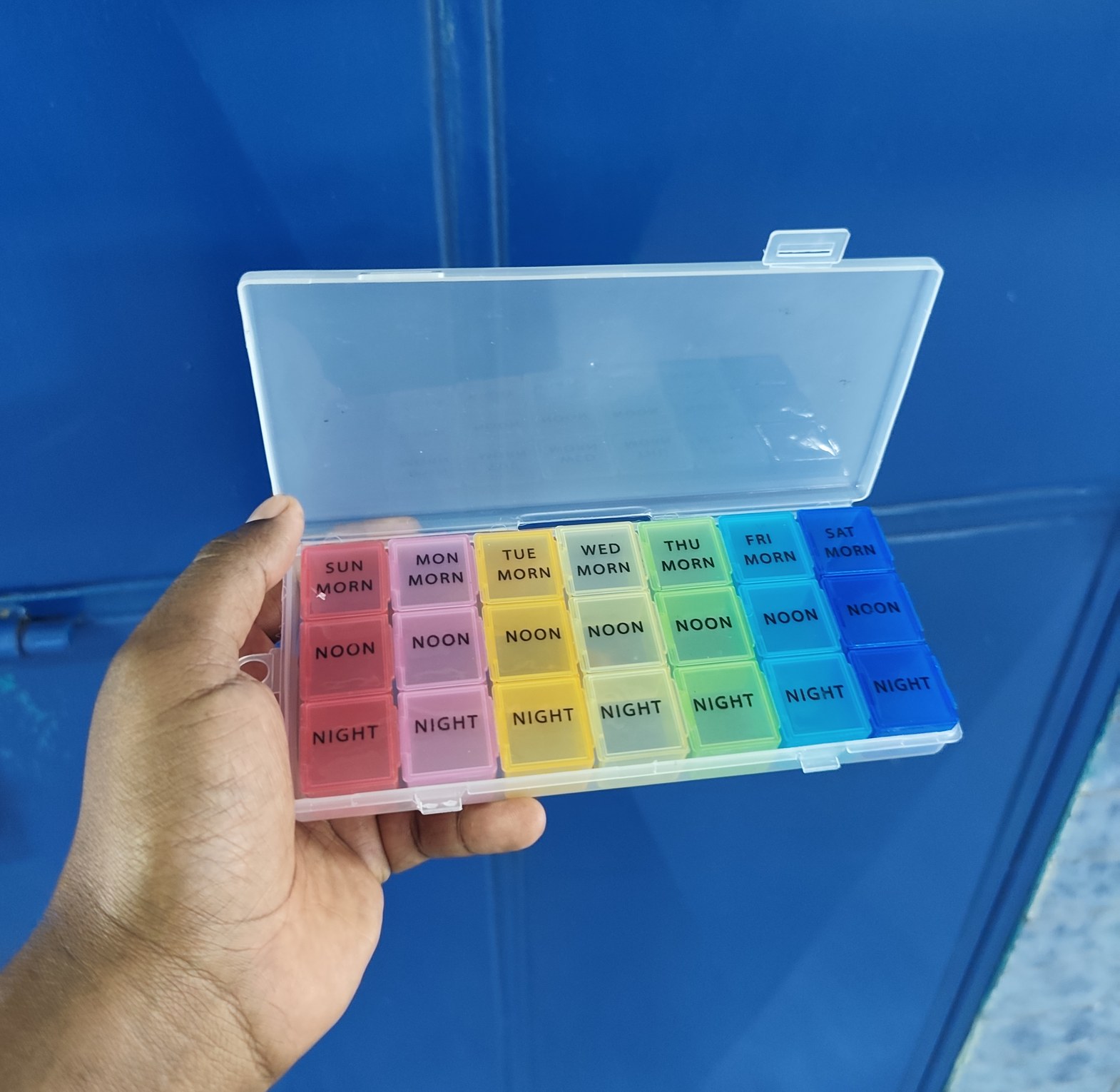 7 Day Weekly Pill Organizer 21 Compartments Moisture-Proof Medicine Storage Box for Supplements & Medication - Rainbow Color  image