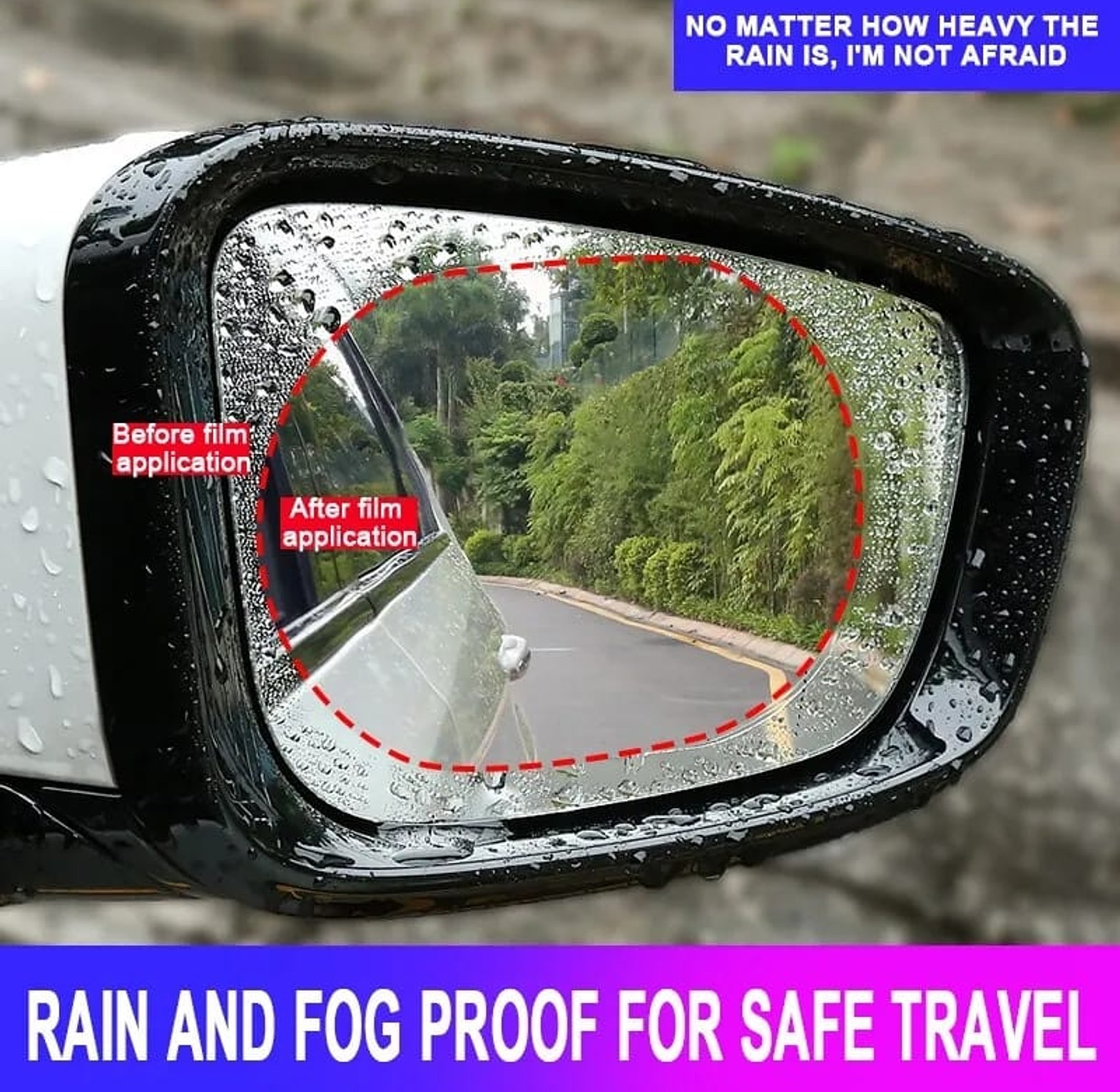 Universal Car Rearview Mirror Rainproof & Anti-Fog Protective Film (2 Pcs) - Waterproof Anti-Glare Nano Coating for Safe Driving image