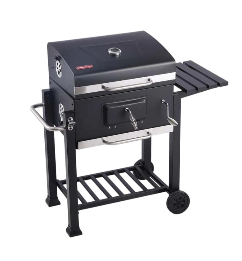Heavy-Duty Commercial BBQ Charcoal Grill with Side Table & Trolley image