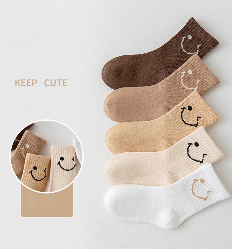 Smiley Cotton Kids Socks – 5 Pair Set image