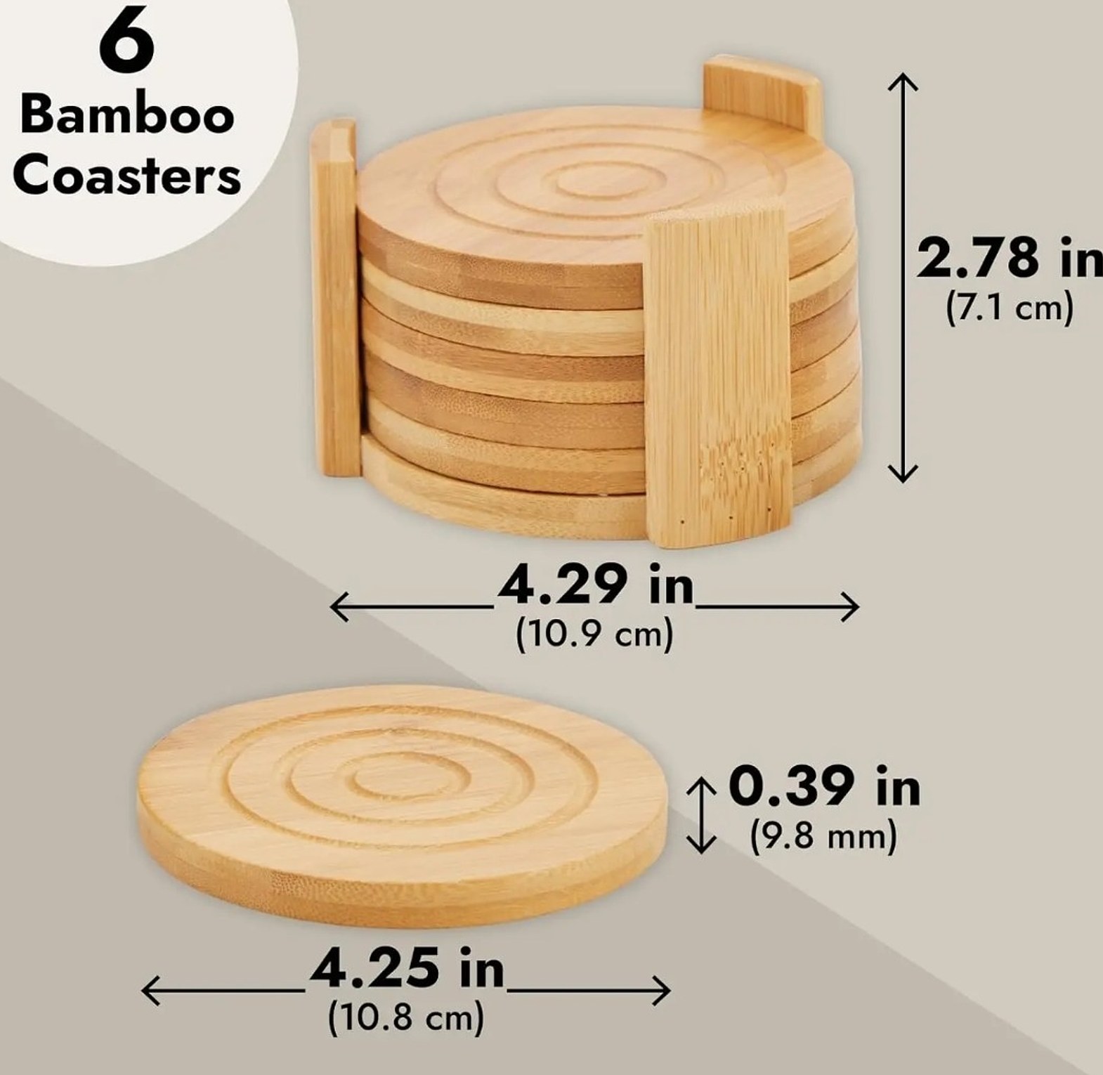 6pcs bamboo coasters and stand image