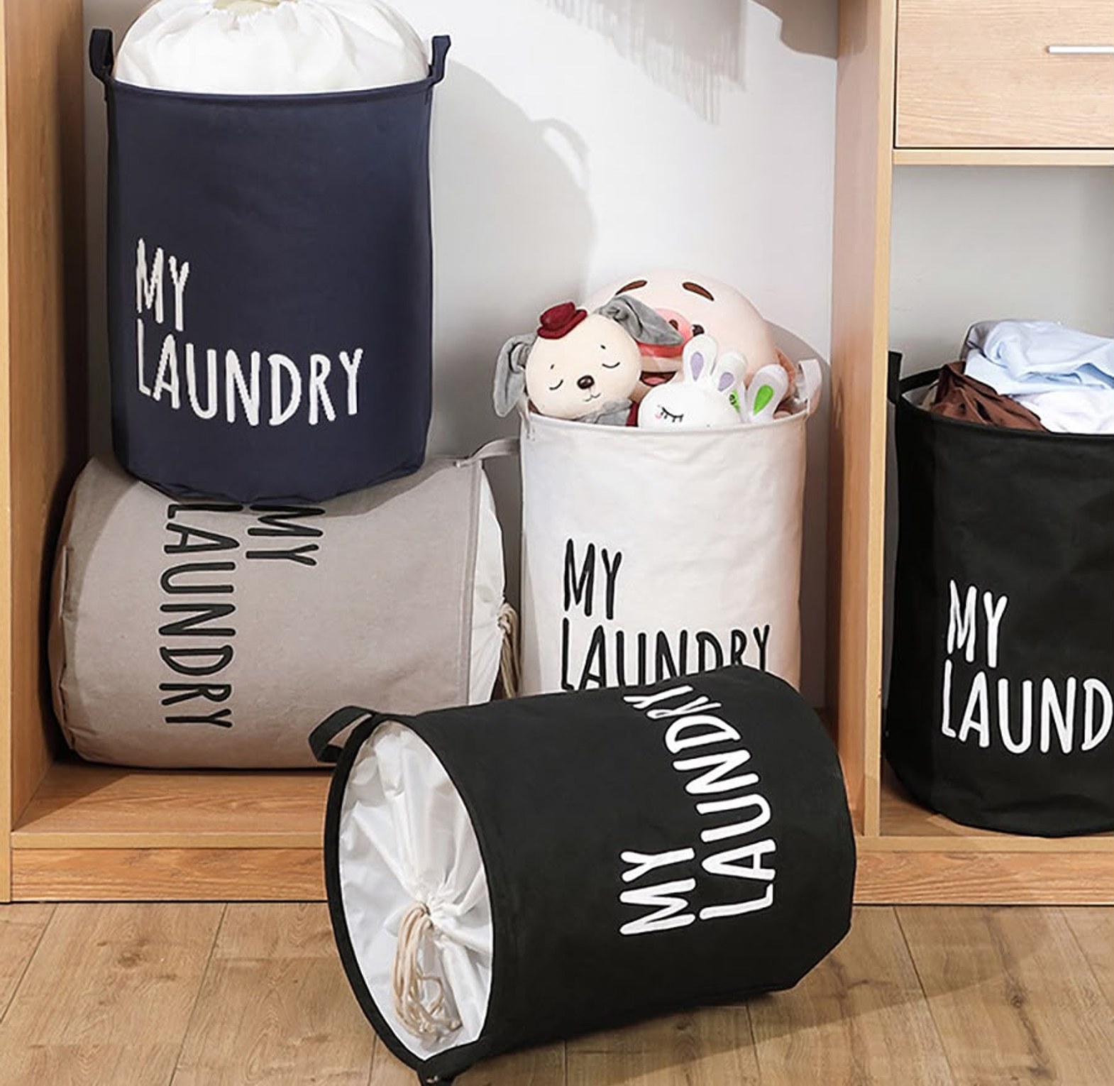 Foldable Canvas Laundry Basket Organizer with Drawstring Closure & Handles – Heavy Duty Home Storage Bucket image