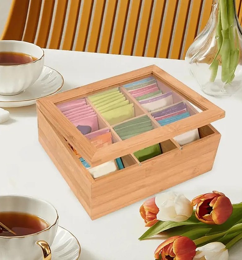 Bamboo Tea Bag Organizer Box with 6 Compartments - Premium Kitchen Storage Solution image