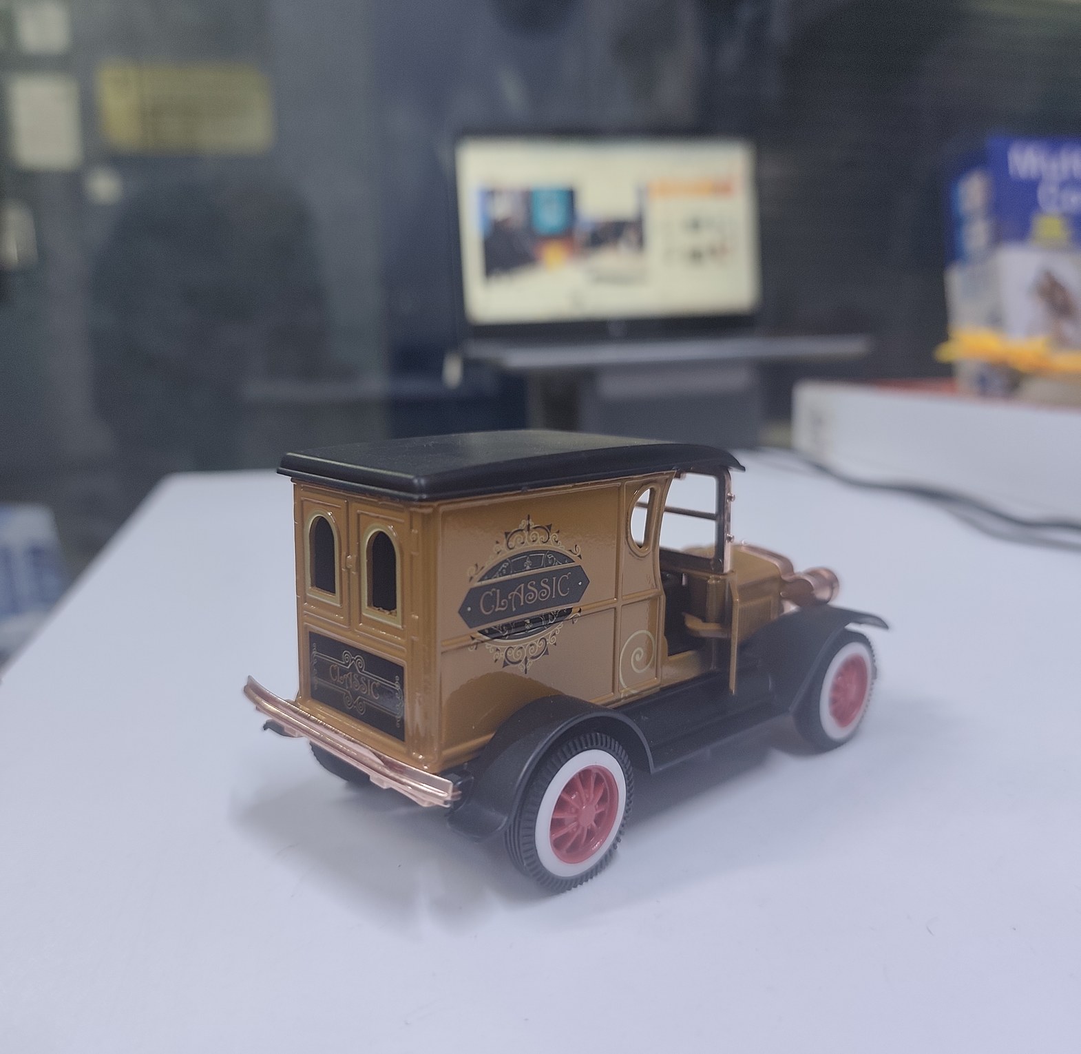 Vintage Classic Diecast Model Delivery Van Retro Collectible Home and Office Decorative Ornament – Gold & Brown Edition  image