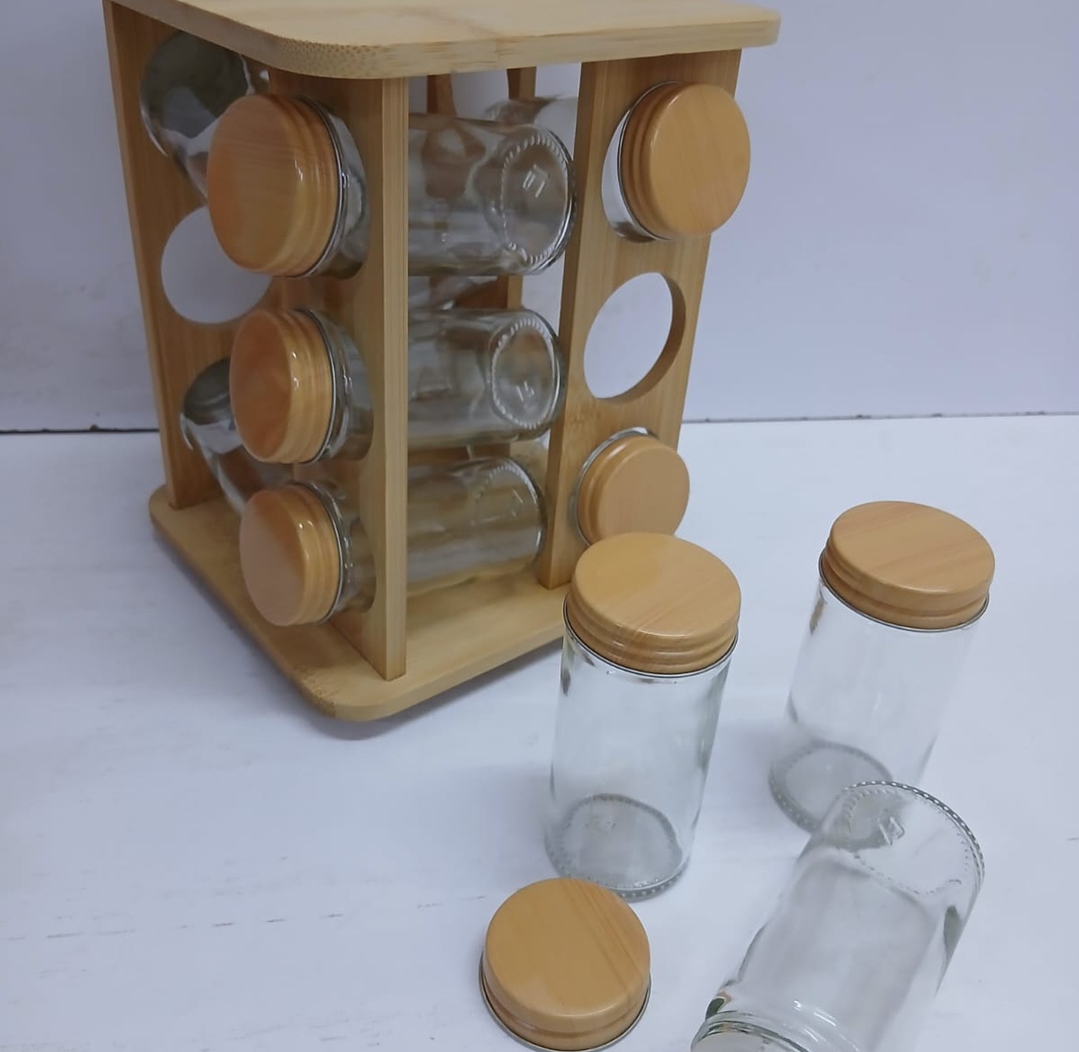 12-Piece Premium Wooden Spice Rack Set with Glass Jars – Modern Kitchen Organizer image