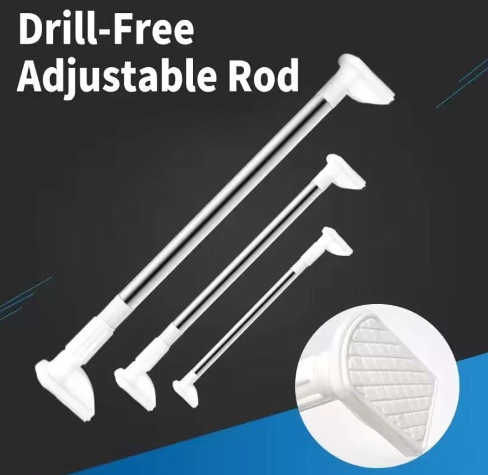 Multipurpose Adjustable Stainless Steel Tension Rod for Curtains, Wardrobe & Shower – No-Drill DIY Installation - 90-160cm image