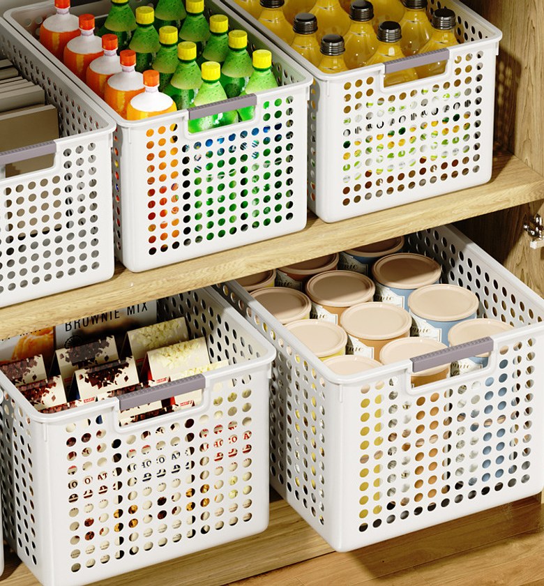 Plastic Storage Baskets Multi-Purpose Wardrobe Kitchen Bathroom Organizer Bins - White (30.5x21.5x17.5cm) image