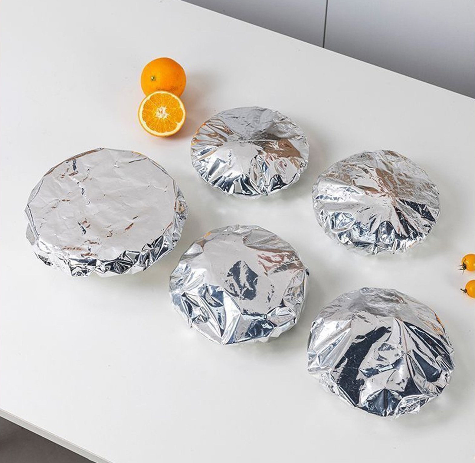 10Pcs Reusable Elastic Aluminum Foil Food Covers Stretch Thermal Insulation Bowl Lids for Leftovers & Meal Prep image