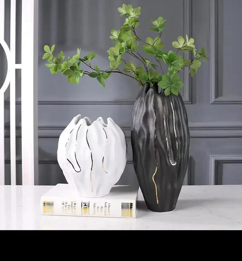 Gold and black tall set vase image