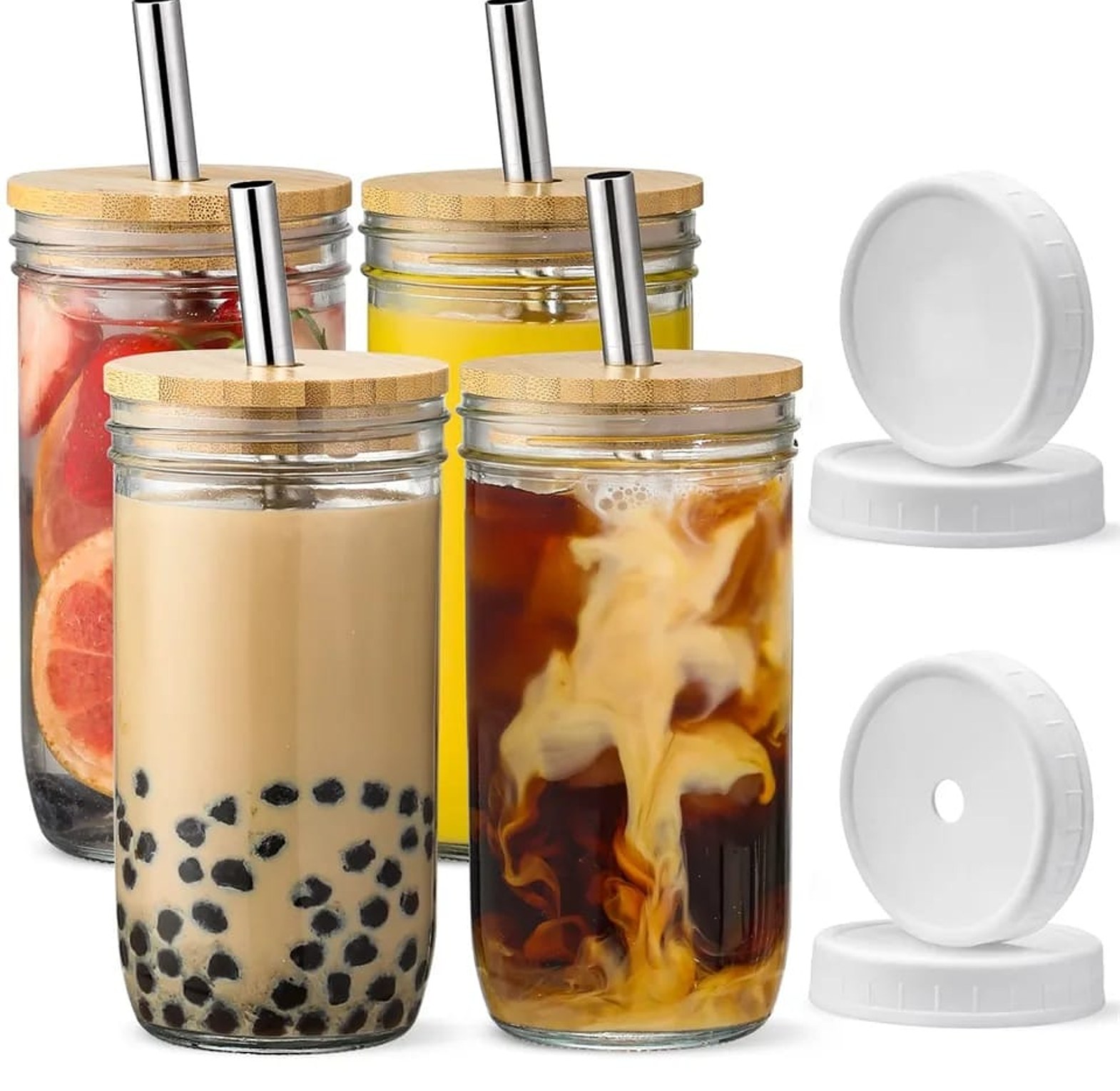500ml transparent glass cup with lid, straw, and cleaning brush image