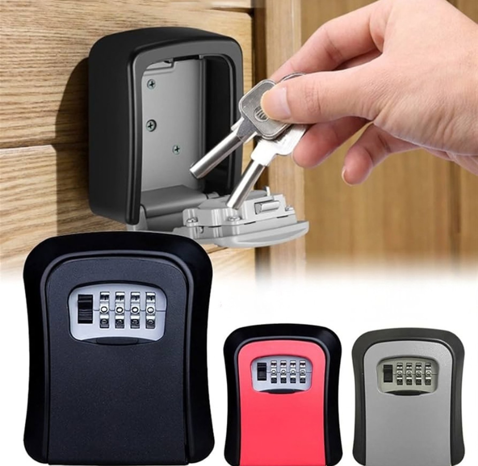 High-Security Metallic Wall-Mounted Key Safe Lock Box with 4-Digit Combination image