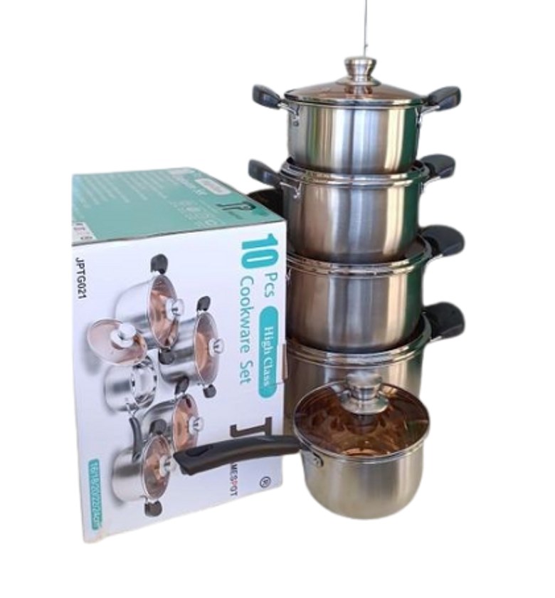 Cookware Set. JP 10pcs Premium Quality Stainless Steel Cookware Sets Pot Sufuria With Glass Lids image