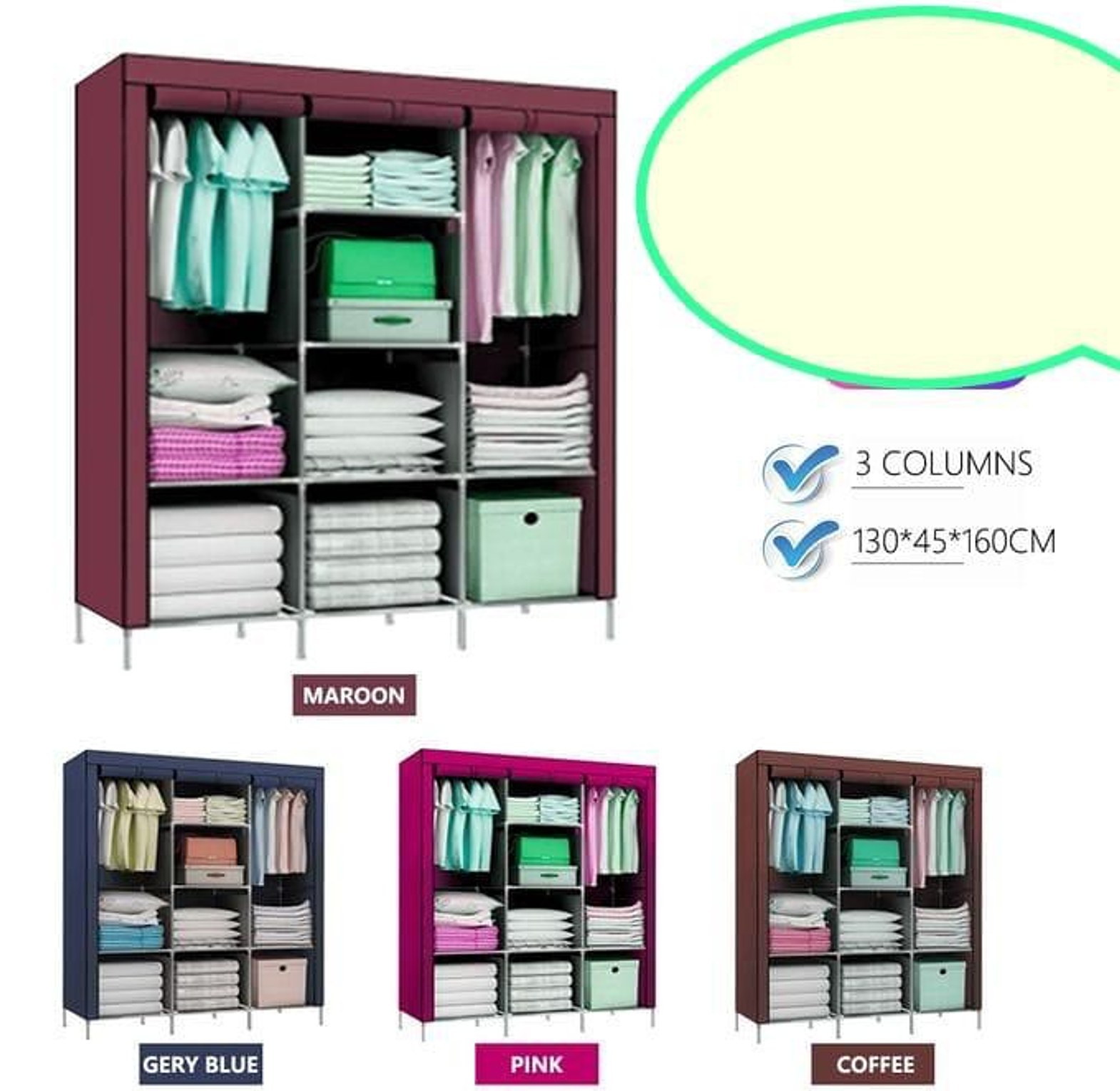3Column Metallic Wardrobe. High Quality Affordable Classy 3 Column Mobile Steel Wardrobe Closet image