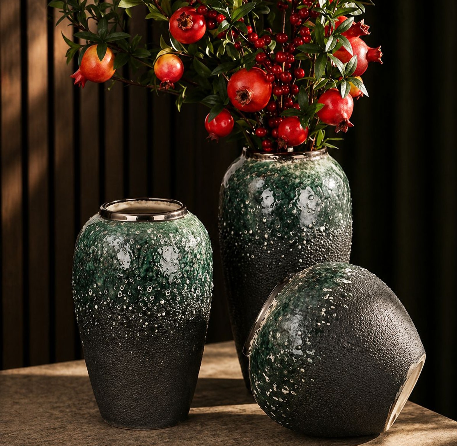 Dark Green and gold accent Vase image