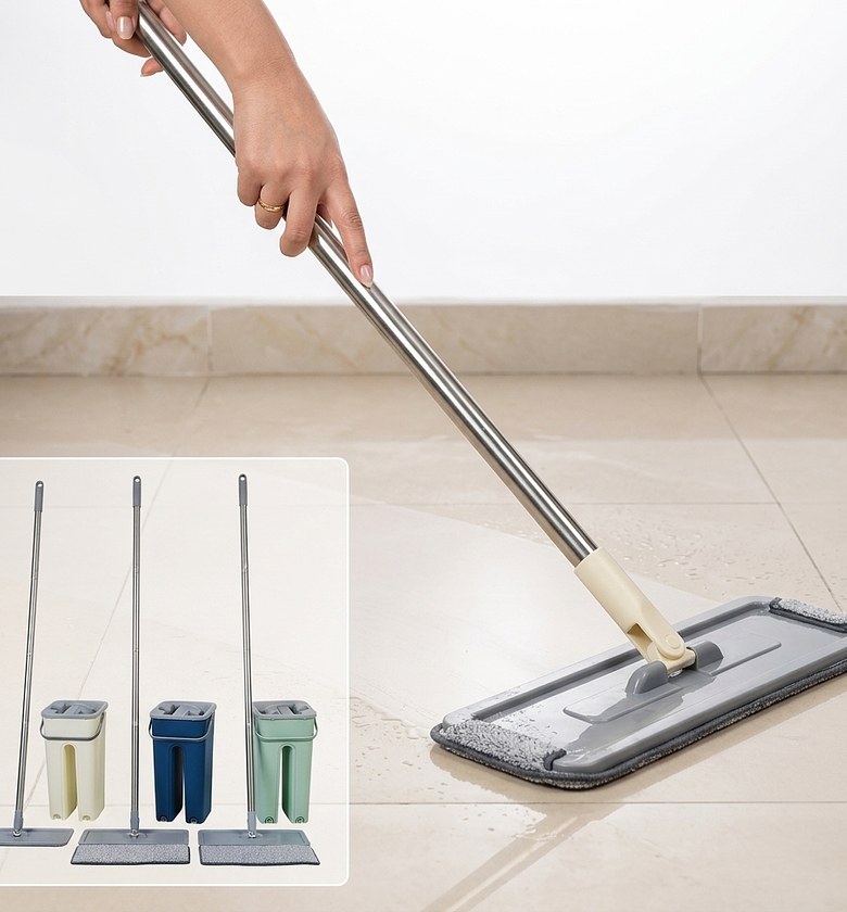 Hands-Free Flat Squeeze Mop and Bucket Set Self Wringing Microfiber Floor Cleaner for Tiled and Wooden Houses image