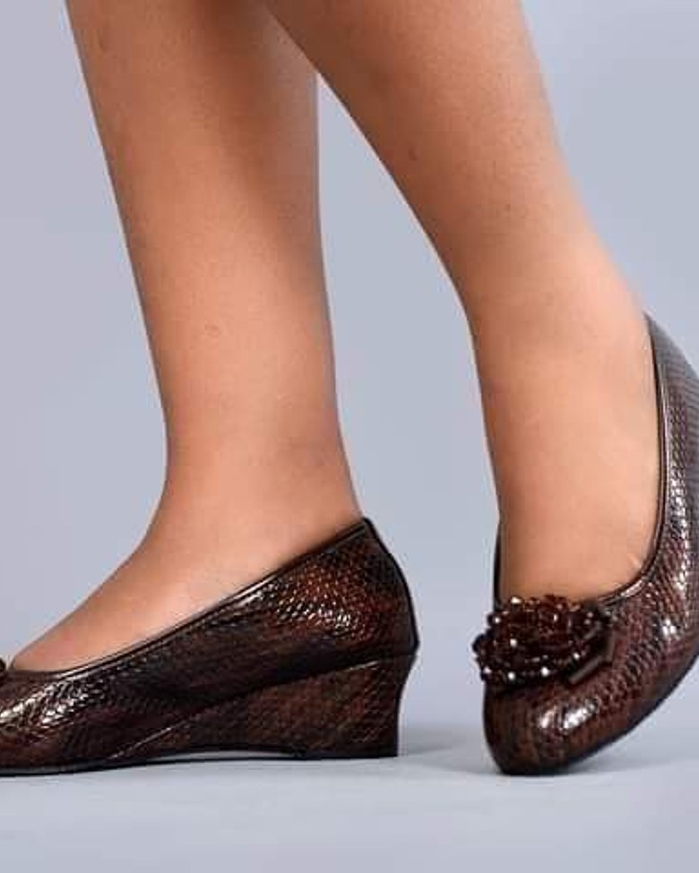 Premium Turkish Pure Leather Brown Wedge Shoes image