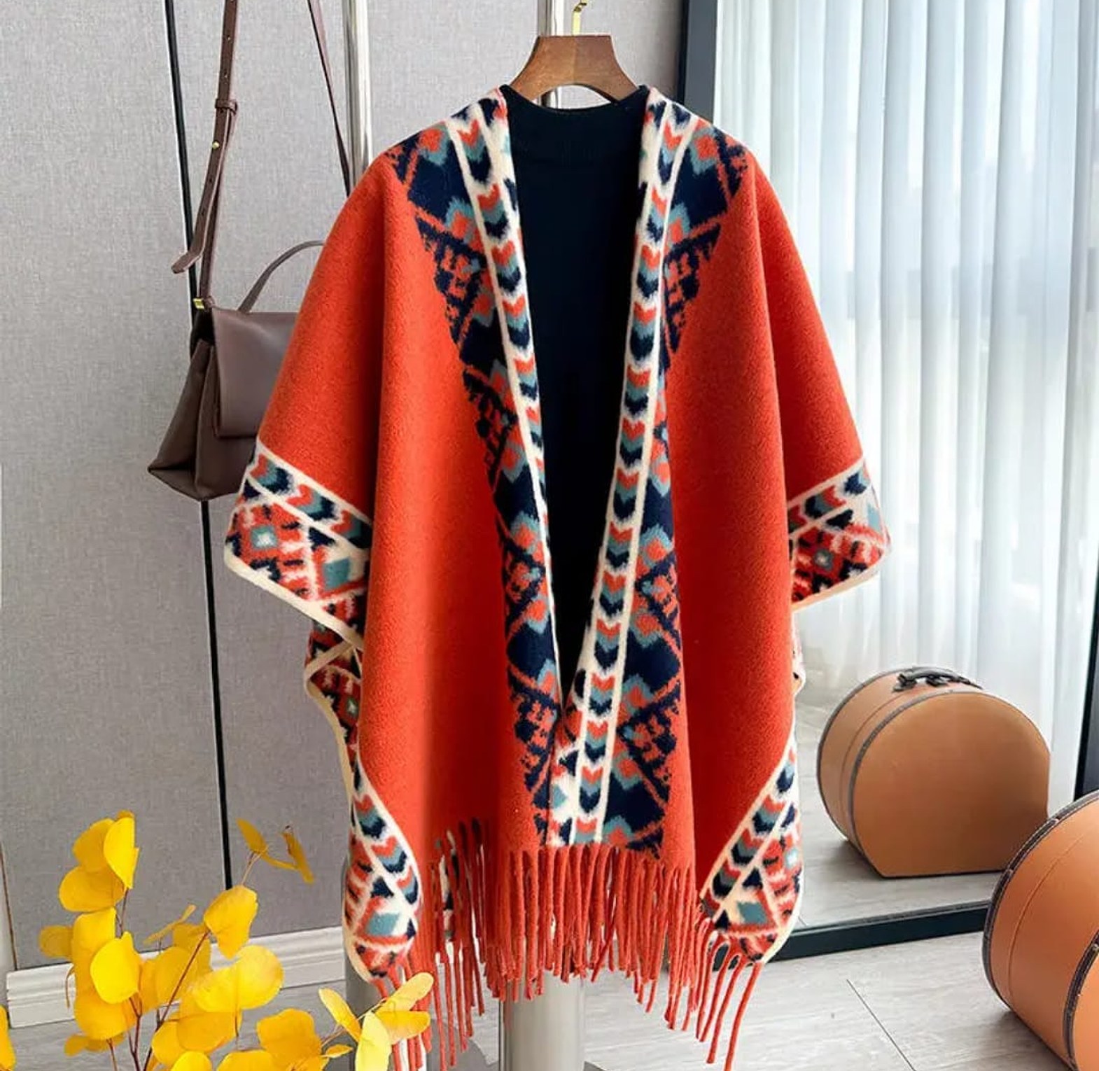 Bohemian Striped Color Block Women's Shawl Travel Outerwear  image
