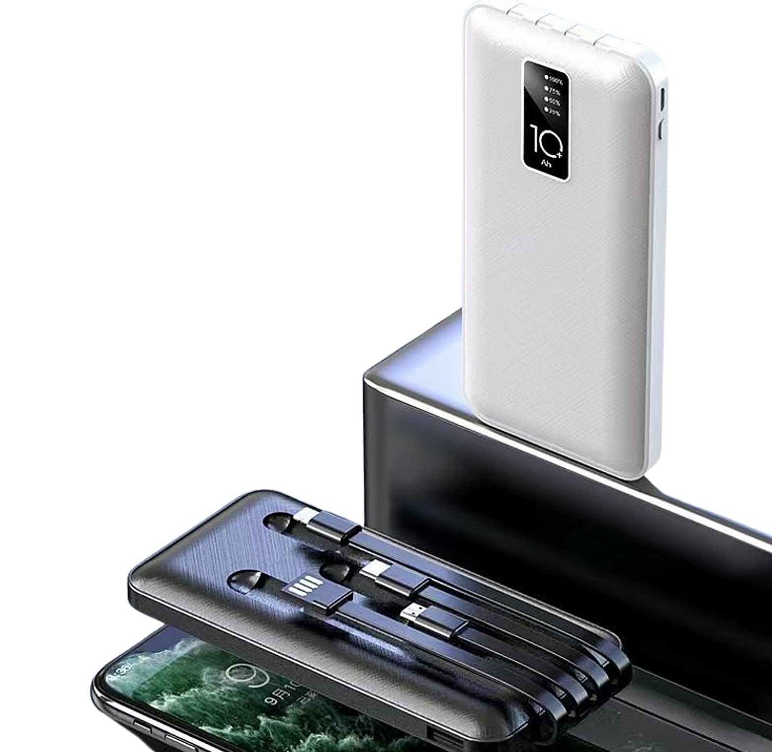 Wireless Charging Power Bank with 4 Inbuilt Cables and High Capacity image