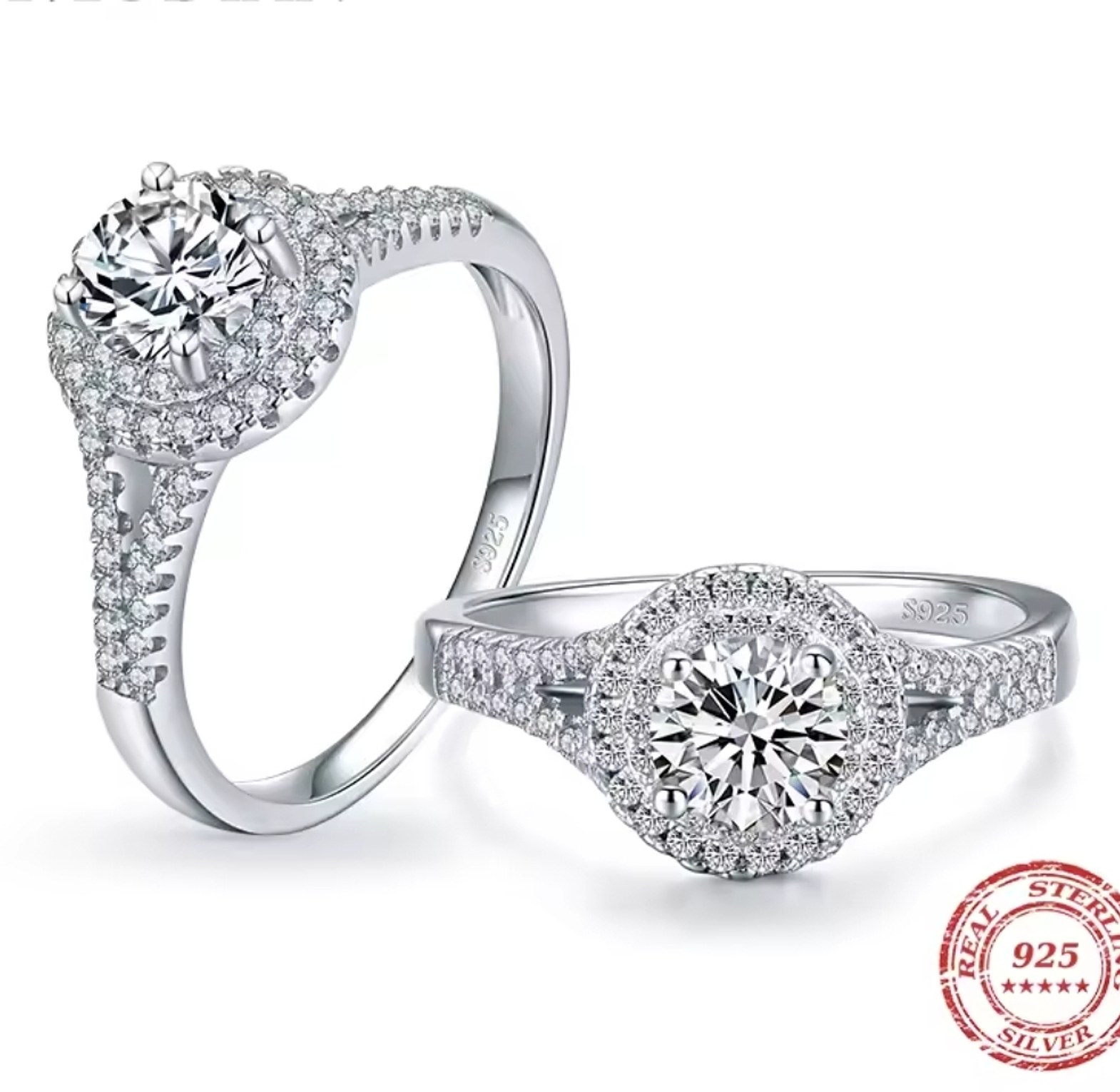 Round pure S925 Sterling Silver Engagement Proposal Promise Ring  image