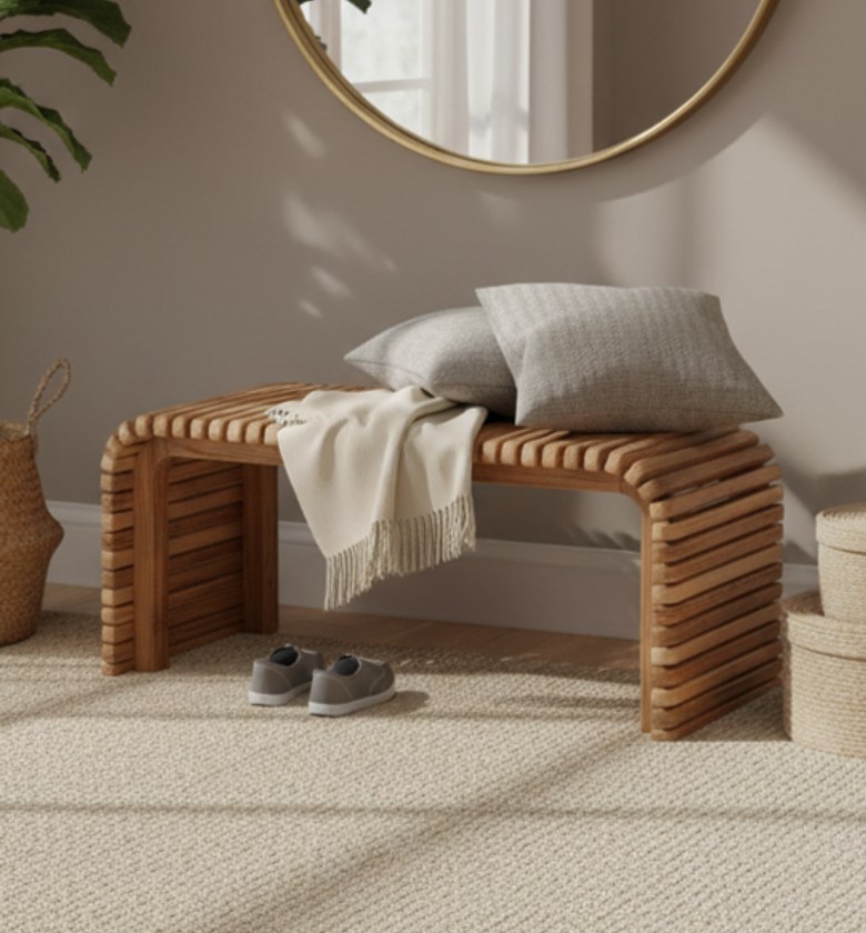 Slatted Wood Bench image