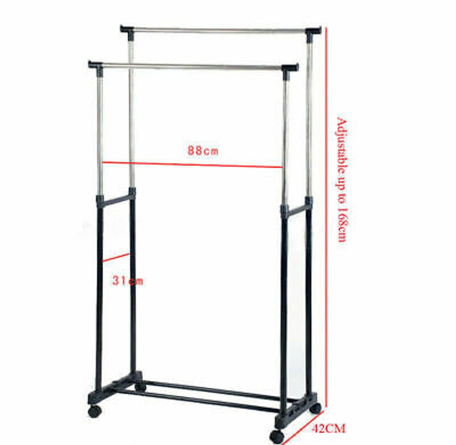 Stainless steel double-pole floor coat rack with wheels image