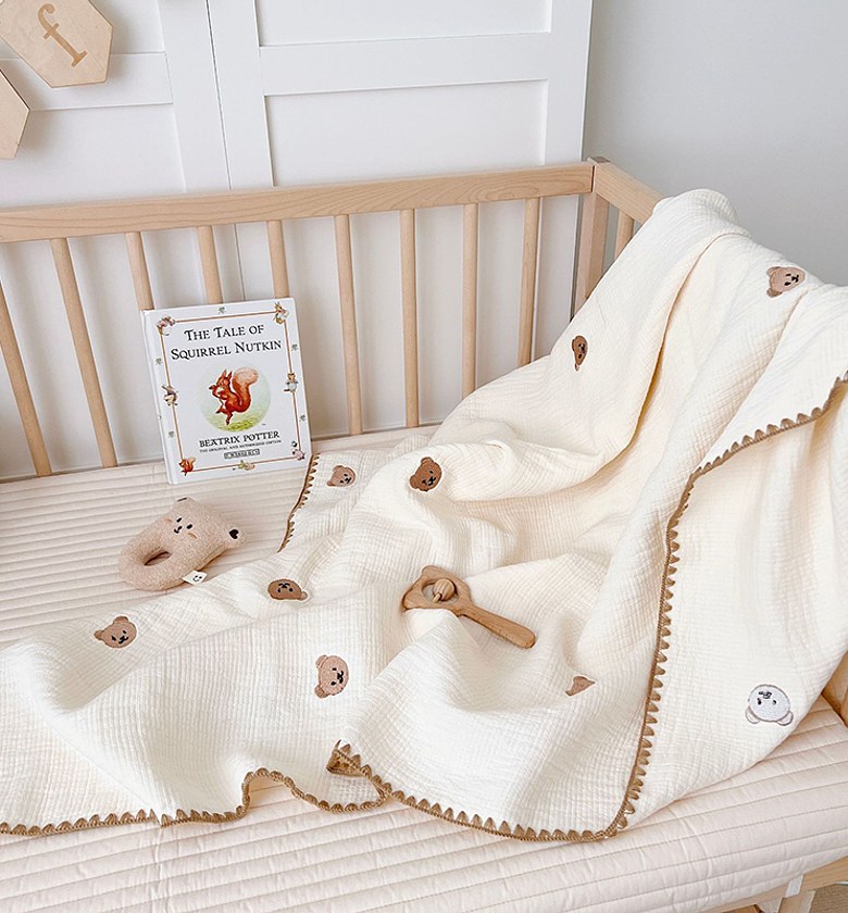 Muslin Cotton Embroidered  Baby Blanket image