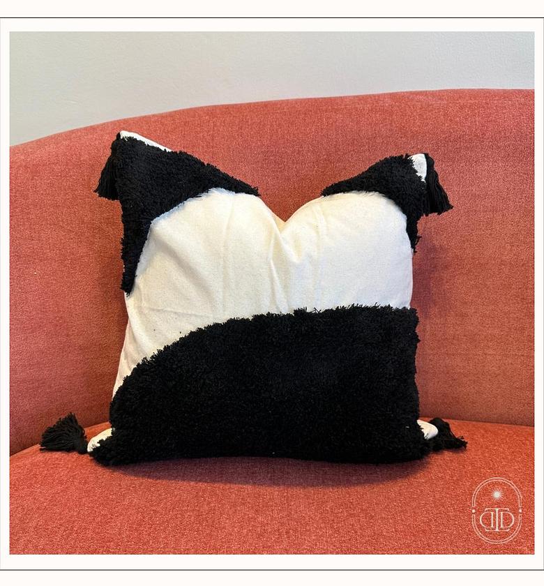 Luxe white boho tufted in black cushion cover image