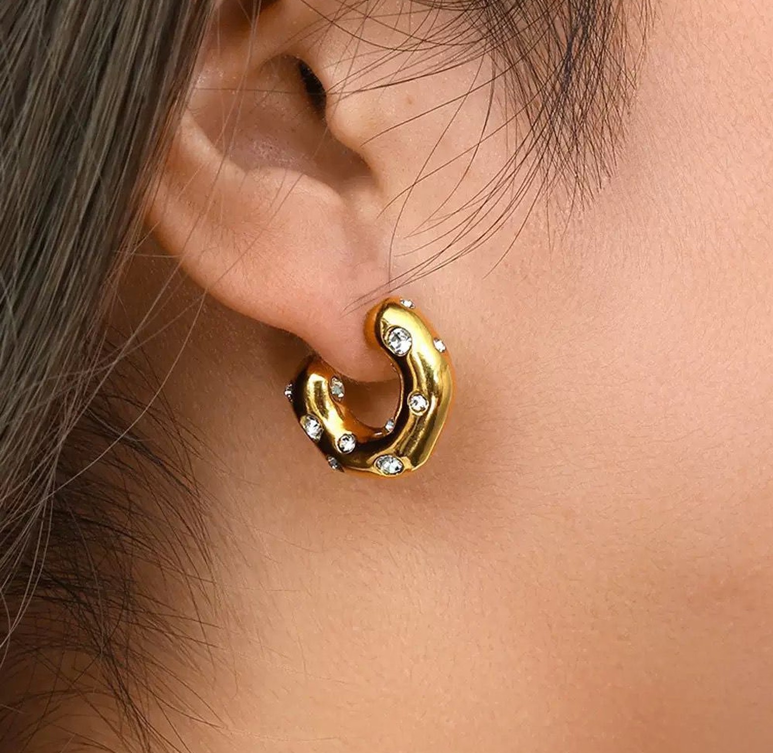 Cosmic Cubic Zirconia and Pearl Hoop Earrings image