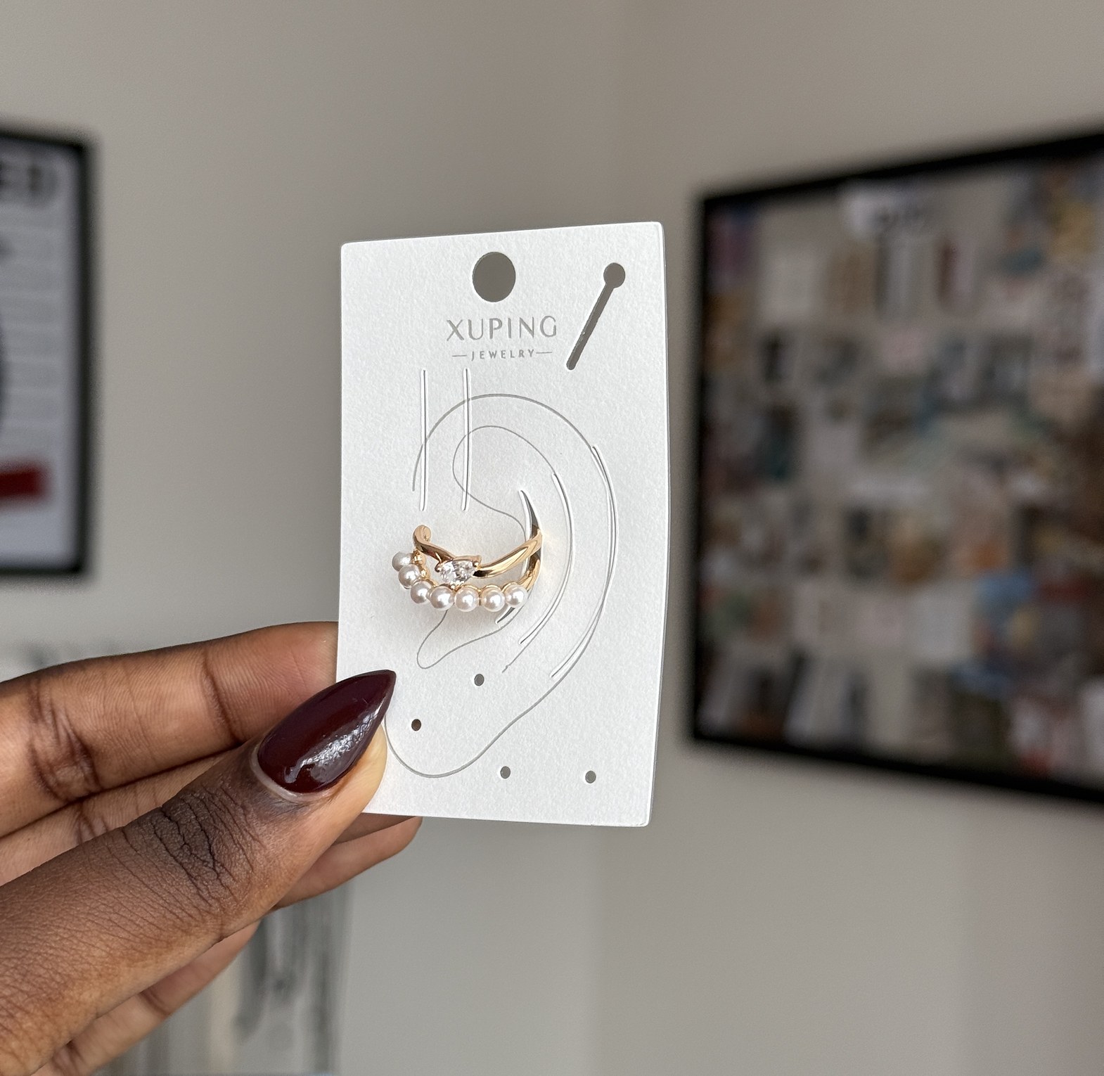Luminous Pearl Crescent ear cuff image