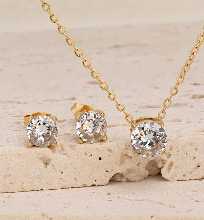 Crystal dainty round necklace+earrings  image