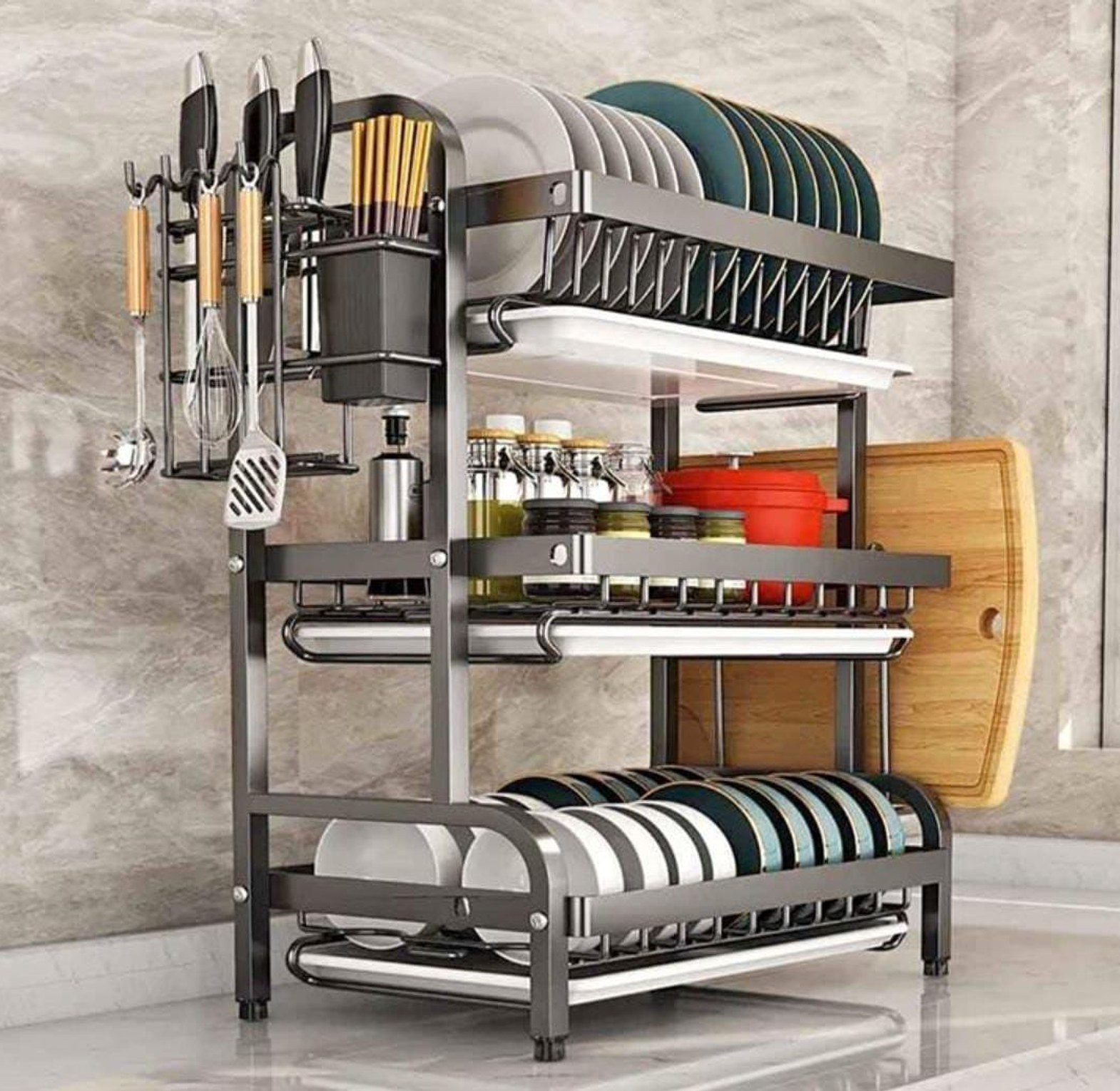 DISH RACK. Dish rack 3 layer advanced new model with cutlery holder & Chop Board Holder image