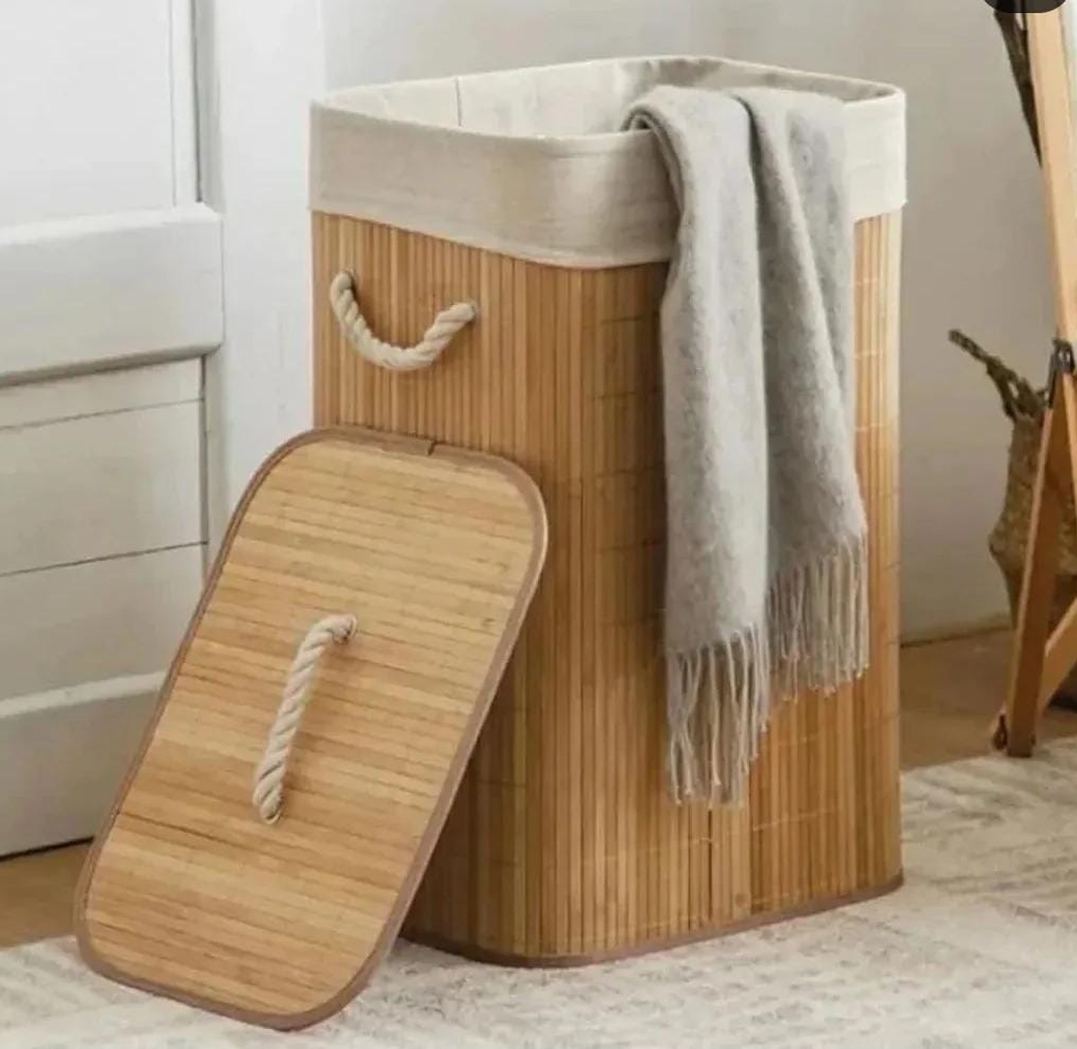 Foldable bamboo laundry basket image