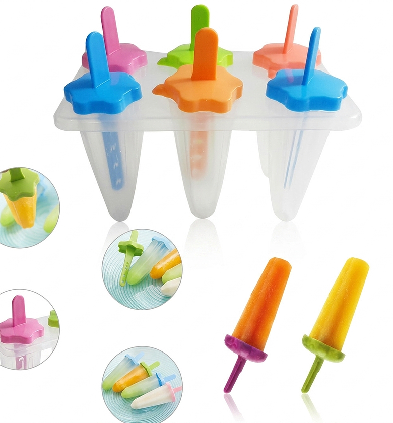 6-Cell Reusable Ice Pop Molds & Homemade Popsicle Maker Set - BPA-Free DIY Ice Cream Tool for Kids & Healthy Snacks image