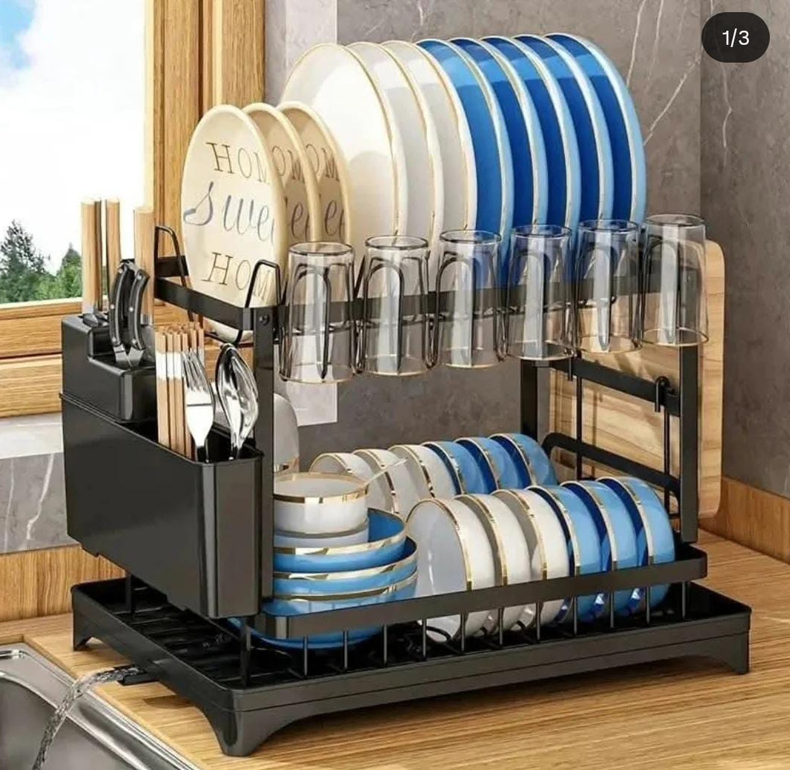 2 tier carbon steel dish rack image