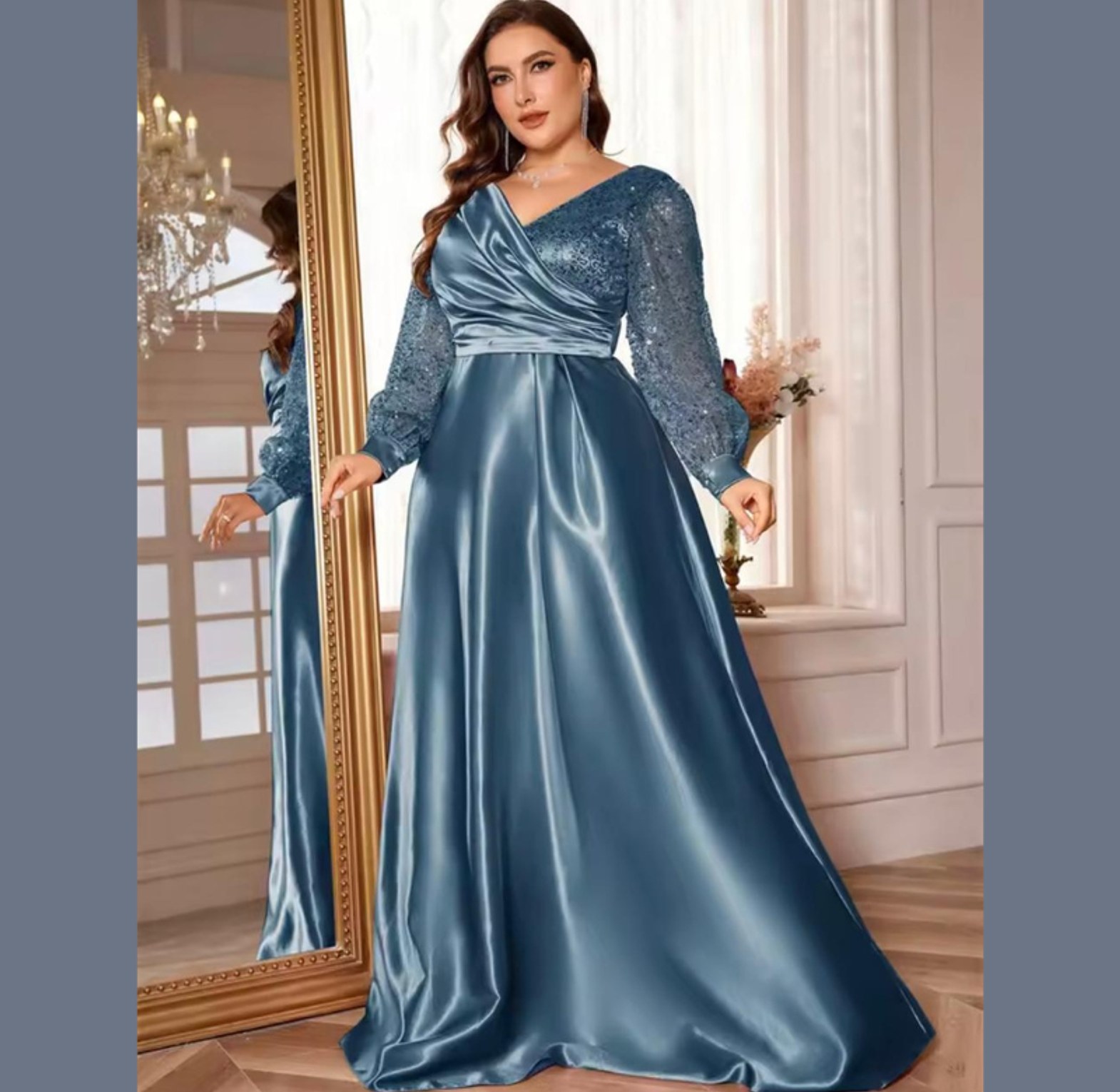 Gilded Silk Sequin Sleeve Ball Gown image