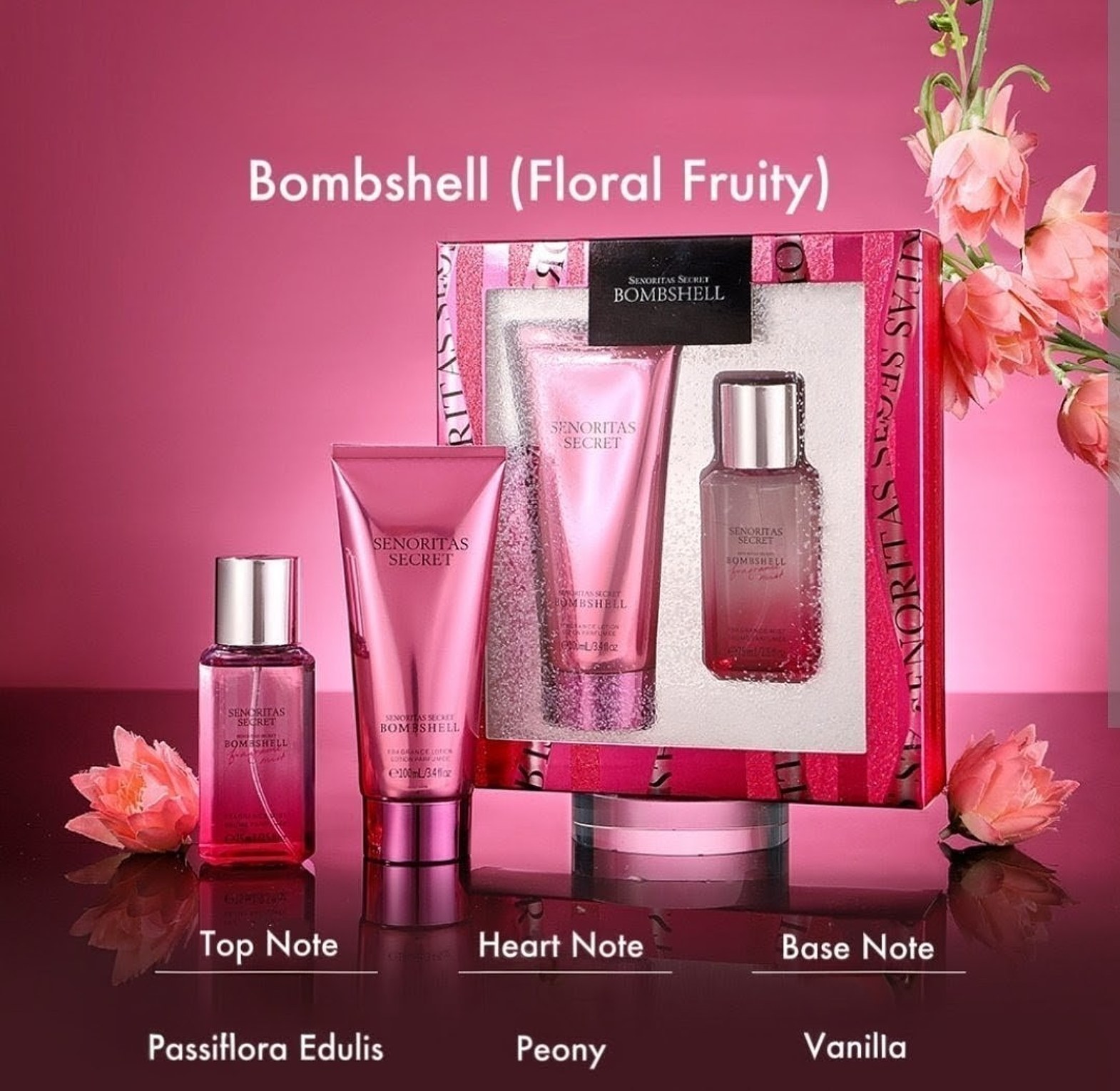 Senoritas Secret Bombshell Perfume Gift Set with 100ml Fragrance Lotion & 75ml Perfume.  image